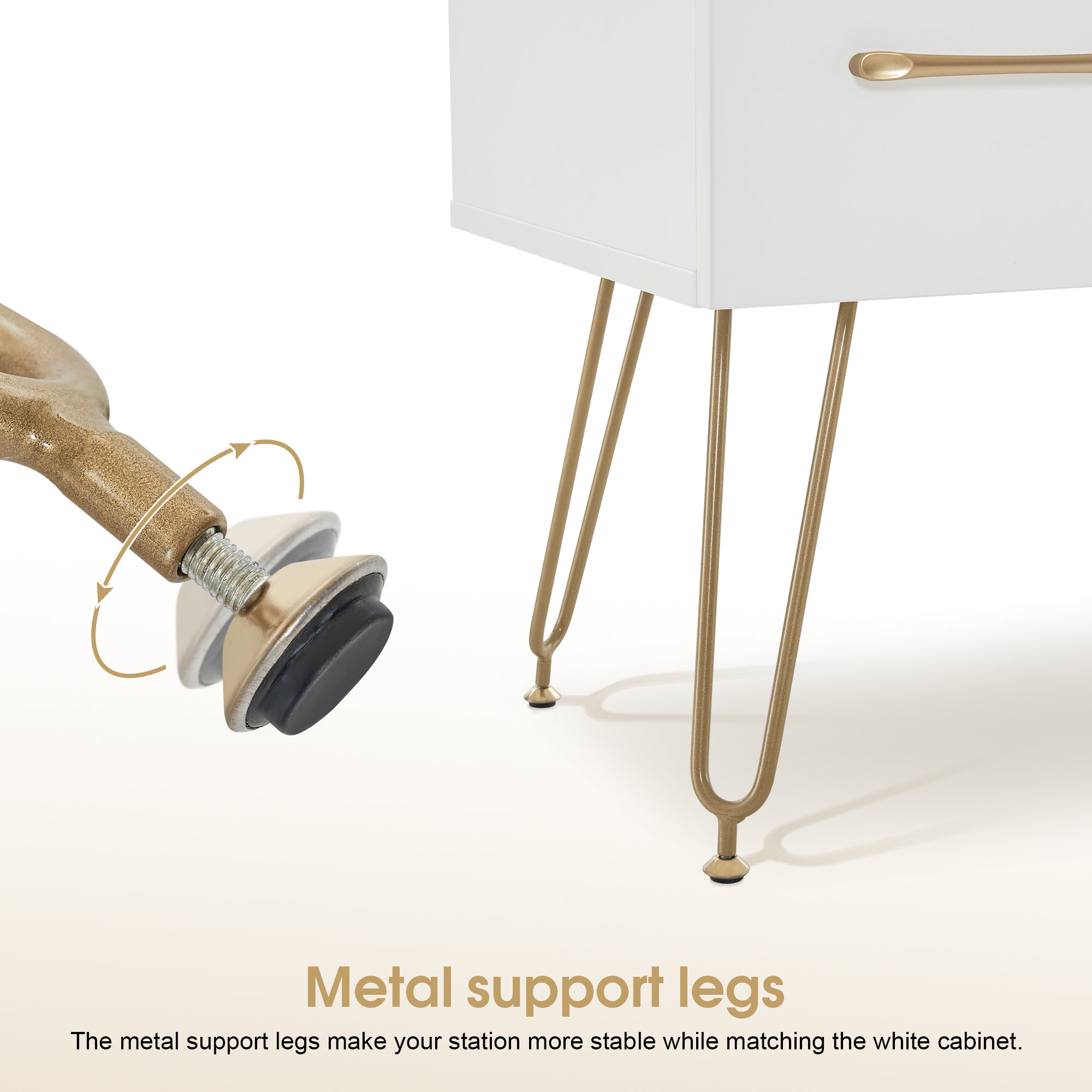 White Wall Mount Styling Station with Golden Leg, Barber Tool Organizer for Storage 3152