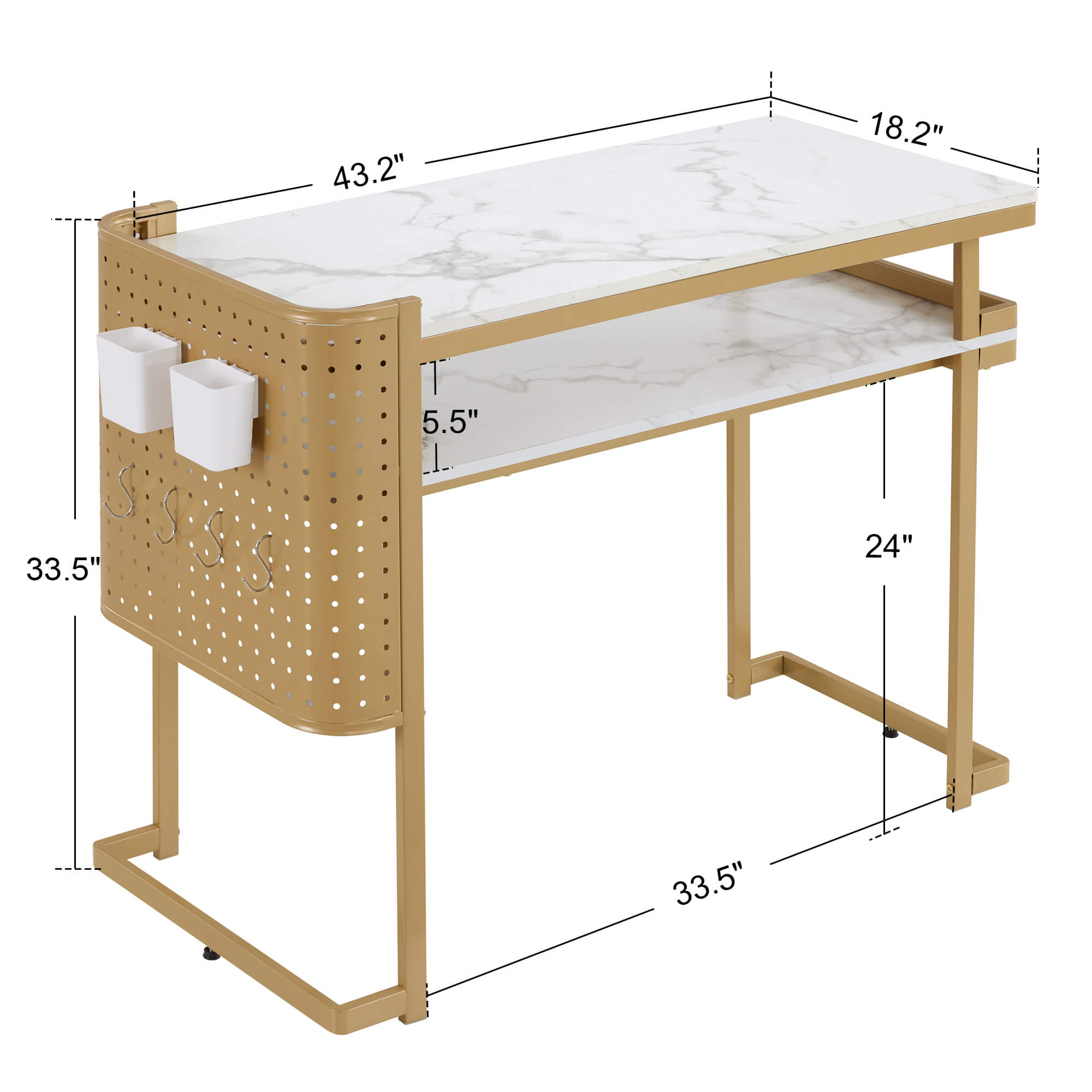 Nail Art Desk with Built-in Power Outlets & Pegboard Panel, Marbling Texture Manicure Table 2416