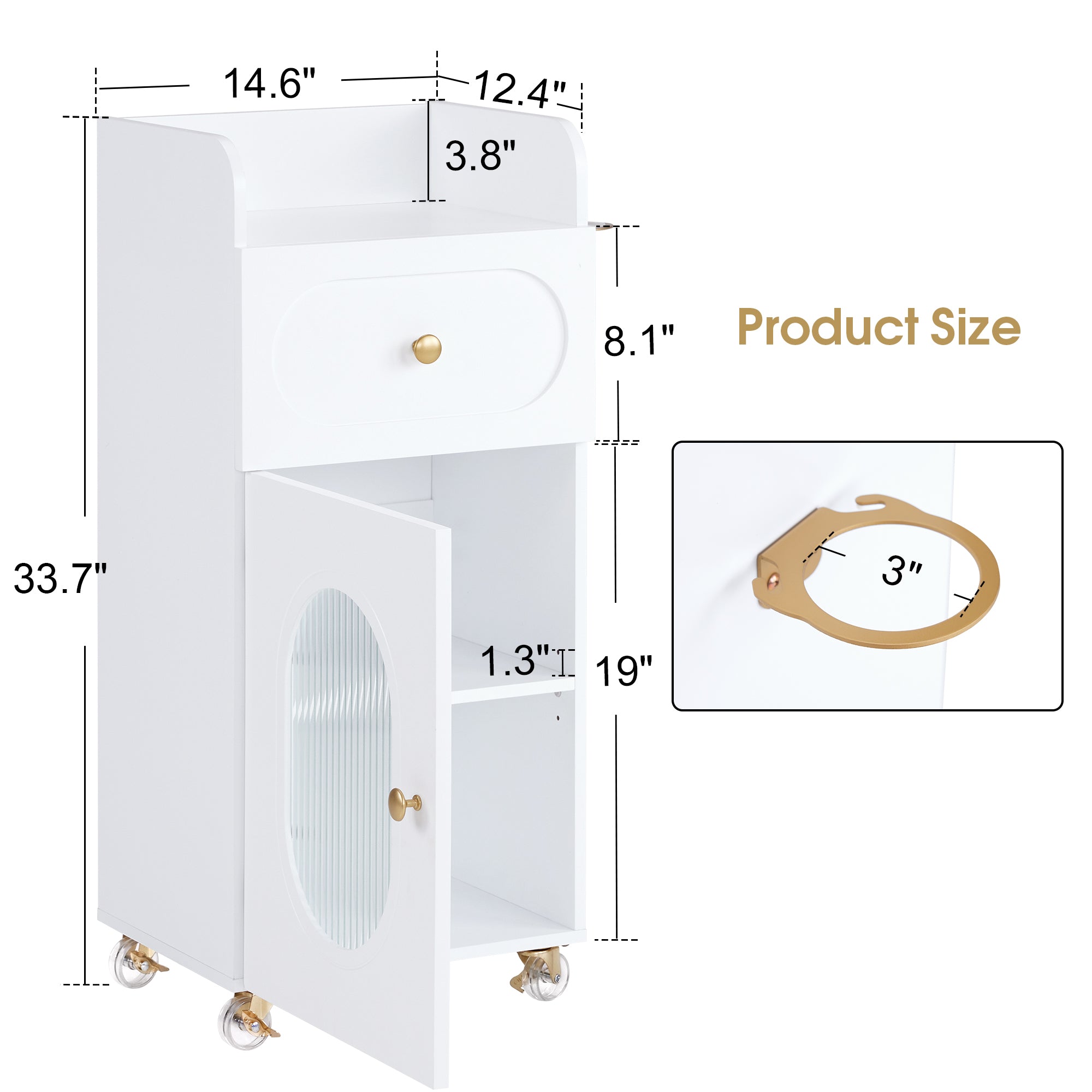 Salon Rolling Trolley Cart with Oval Window, Barber Styling Cart with White Paint Finish 2498