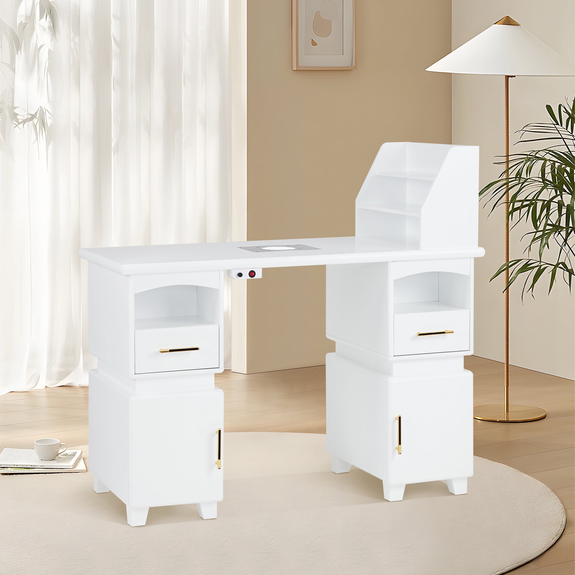 BarberPub Manicure Desk with Electric Dust Collector, Nail Art Table for Storage VC258