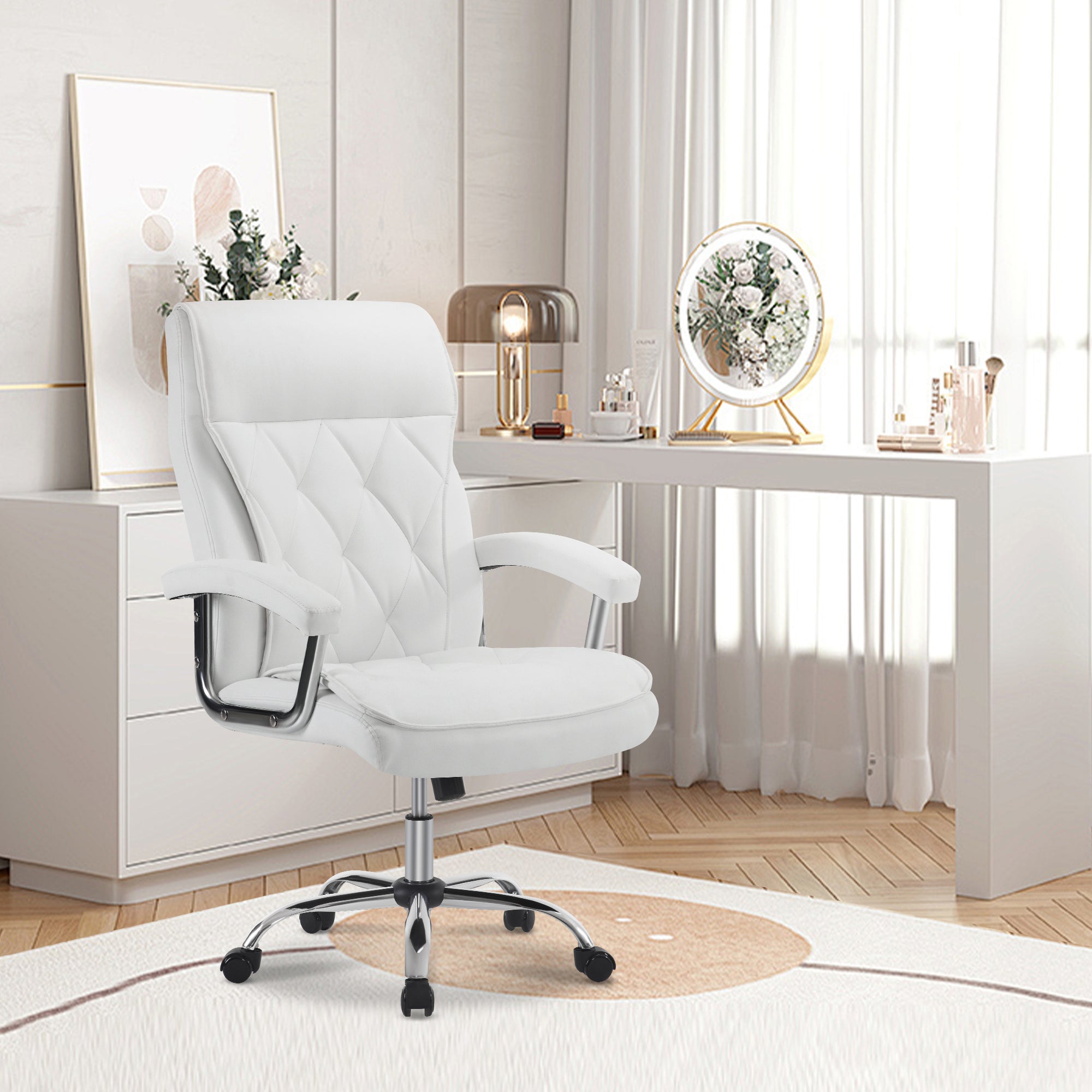 Adjustable Comfy Home Office Chair, Modern Nail Chair with Thick Backrest & Rolling Wheels 3558