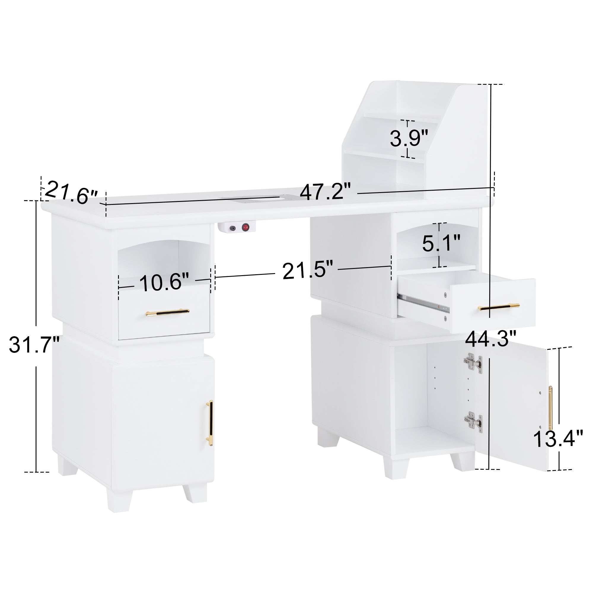 BarberPub Manicure Desk with Electric Dust Collector, Nail Art Table for Storage VC258