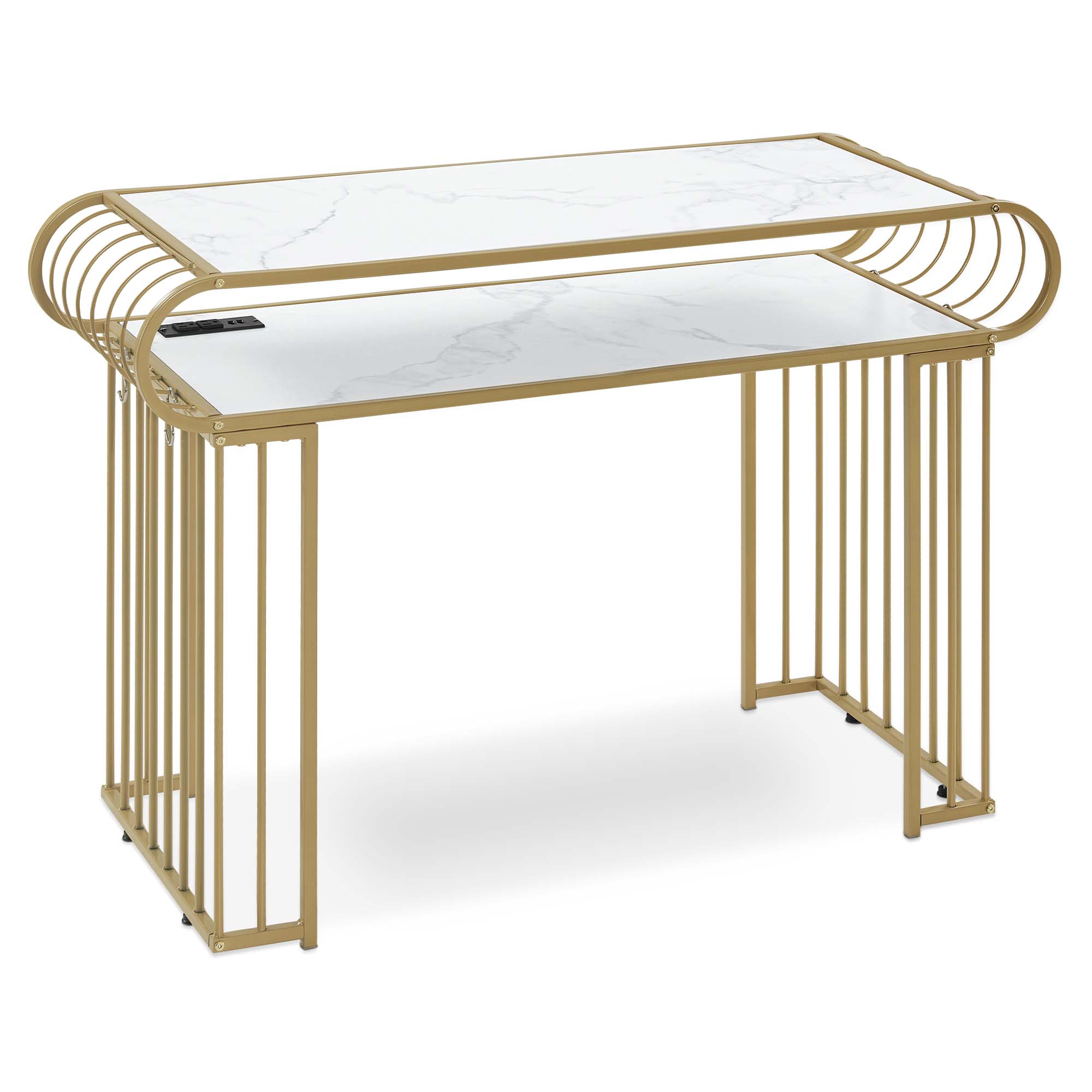 BarberPub Manicure Table with a Build-in Power Strip, 2 Sockets, 2 USB Ports 2430