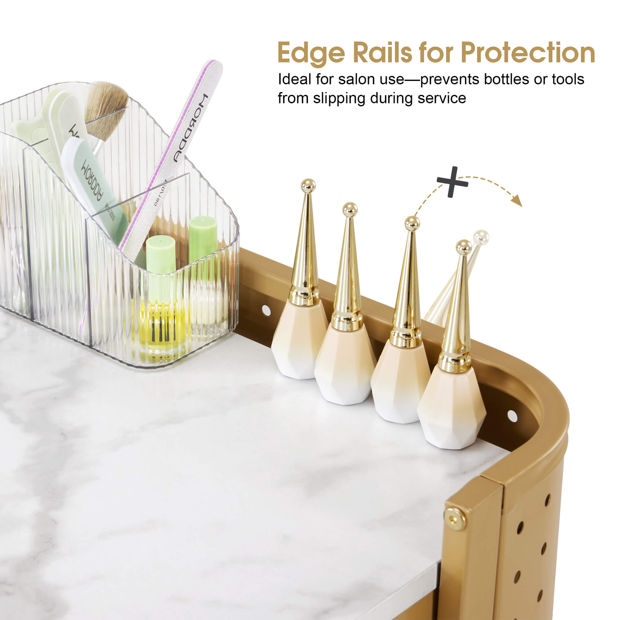 Nail Art Desk with Built-in Power Outlets & Pegboard Panel, Marbling Texture Manicure Table 2416