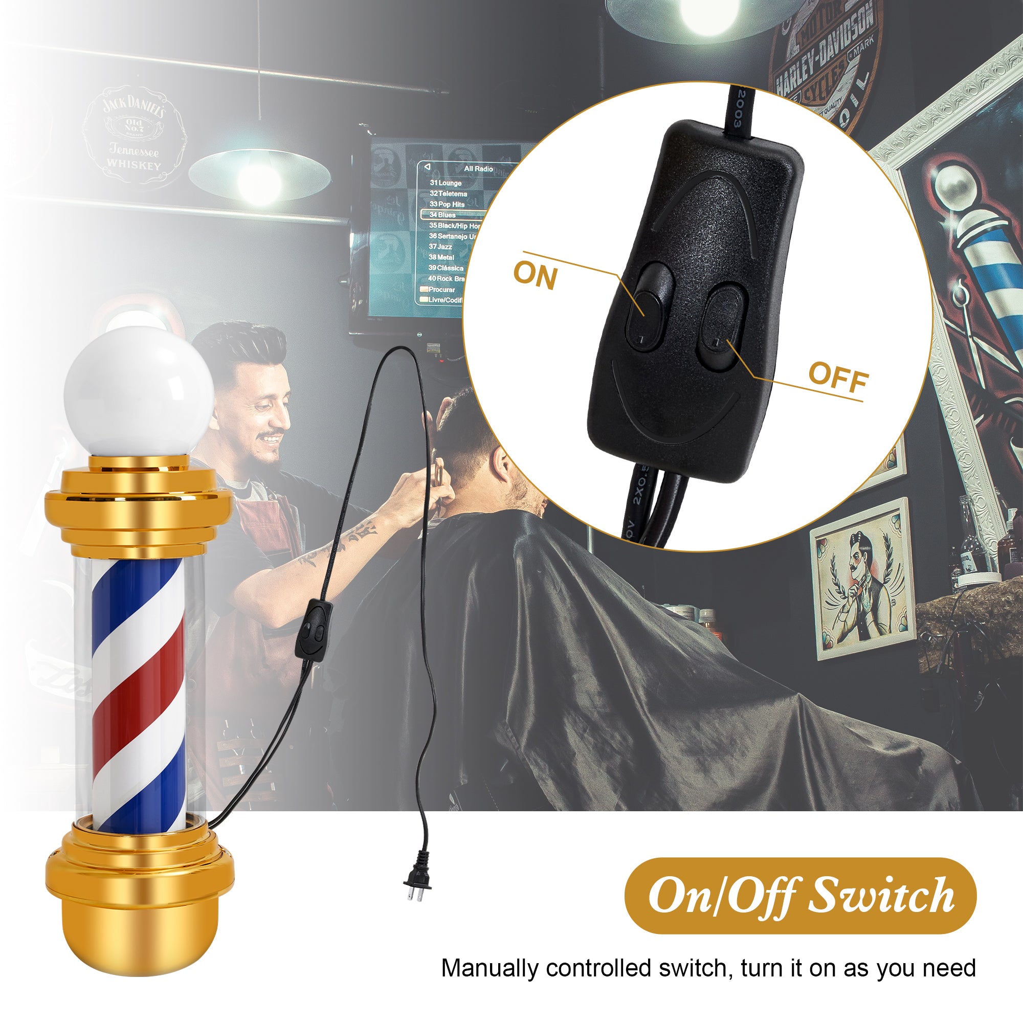 Barber Pole with LED Light for Hairdressing, Salon Shop Open Sign, Salon Spa Stripes Rotating Lamp L018