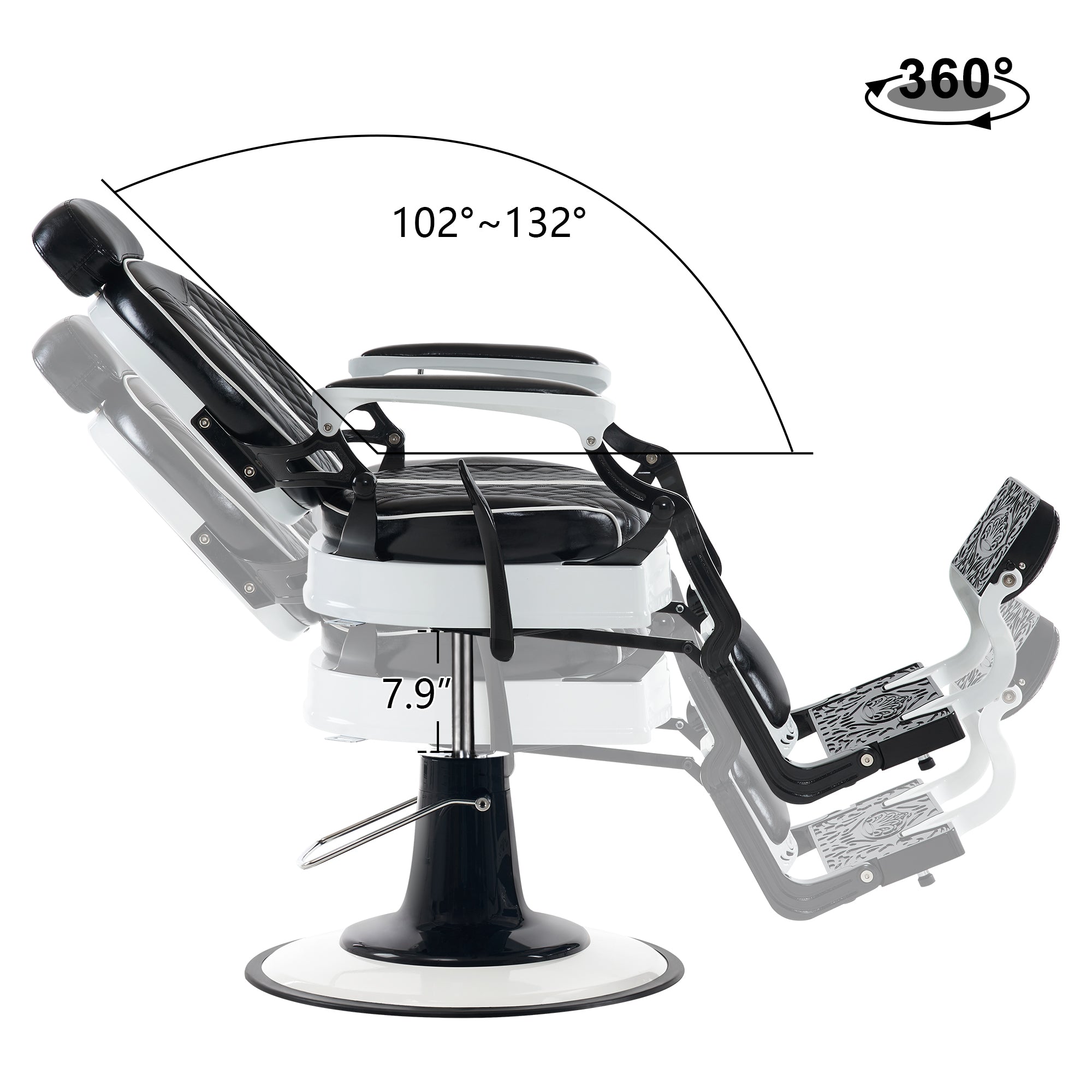 BarberPub Vintage Barber Chair, Hydraulic Reclining Salon Beauty Equipment 8739