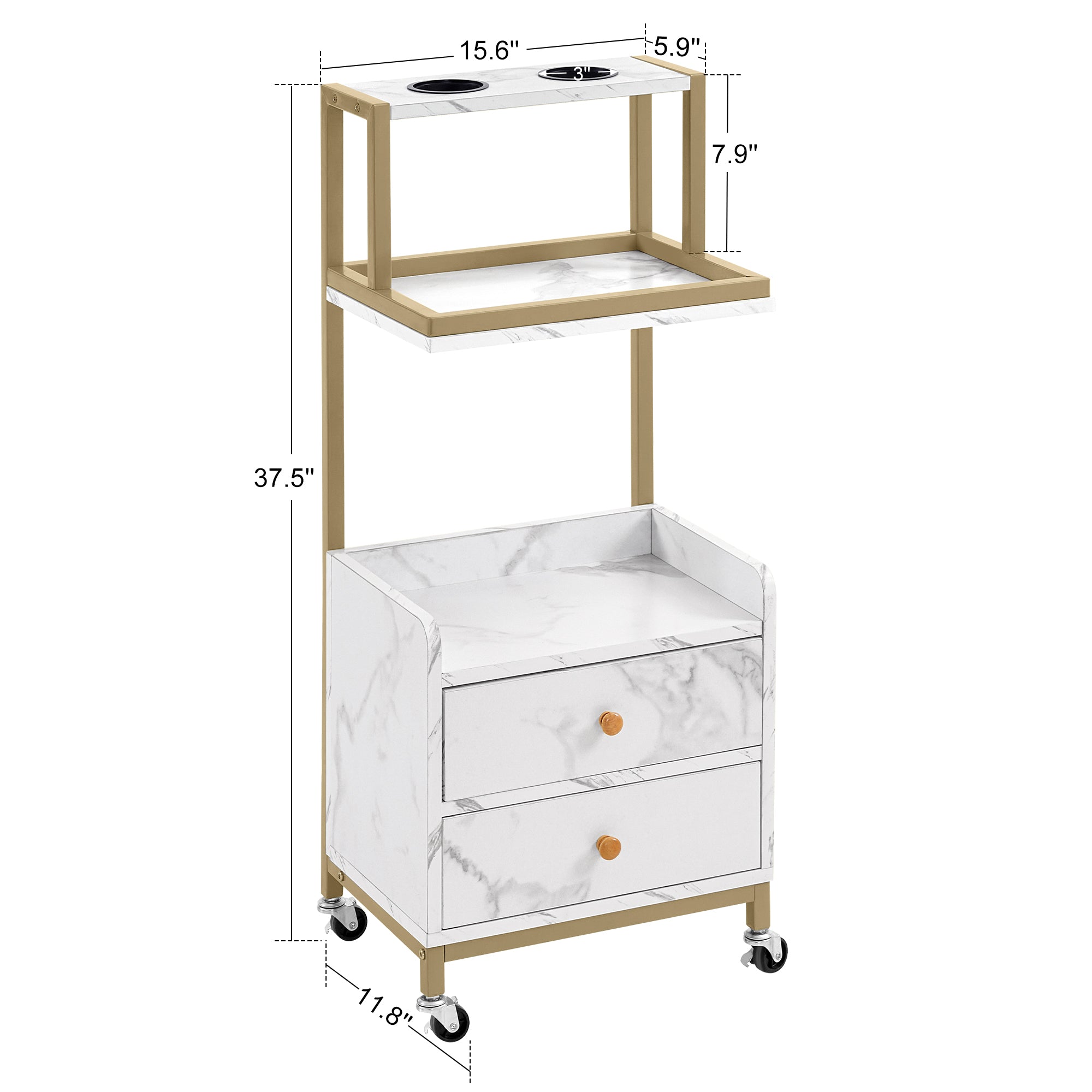 BarberPub Salon Trolley with Wheels Rolling Barber Cart with Tool Holders 2044