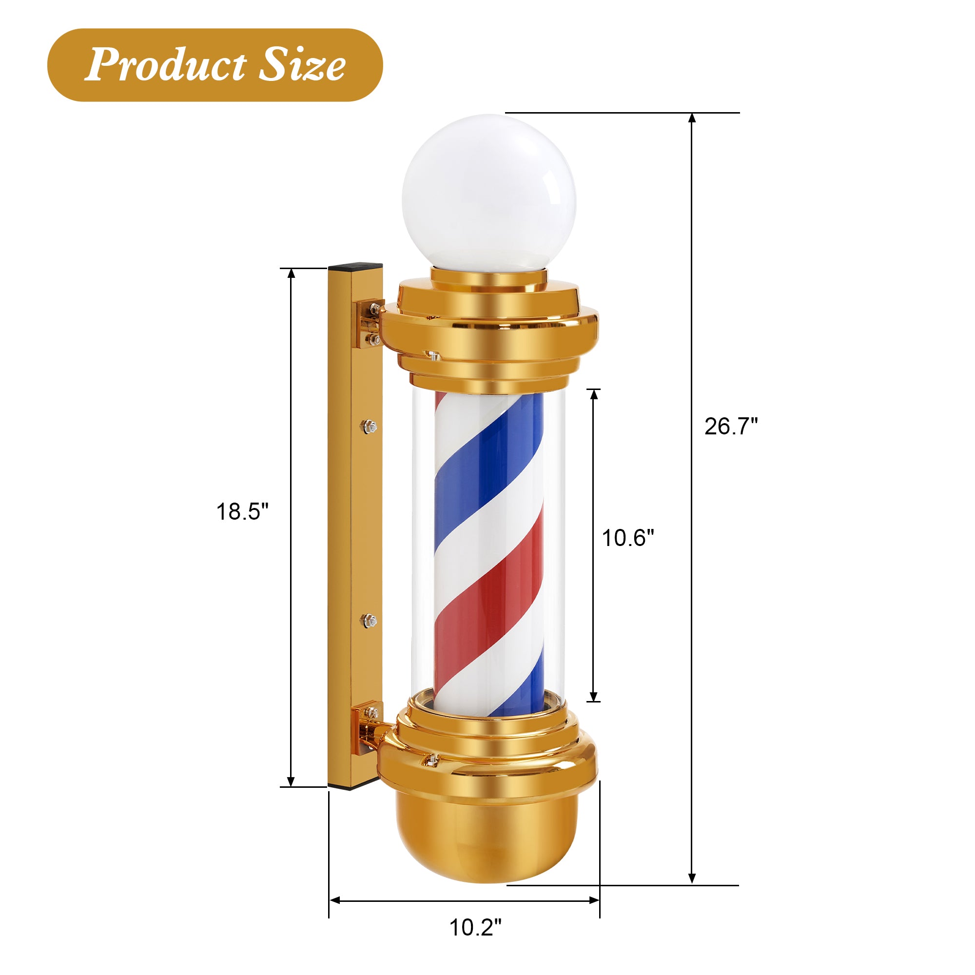 Barber Pole with LED Light for Hairdressing, Salon Shop Open Sign, Salon Spa Stripes Rotating Lamp L018