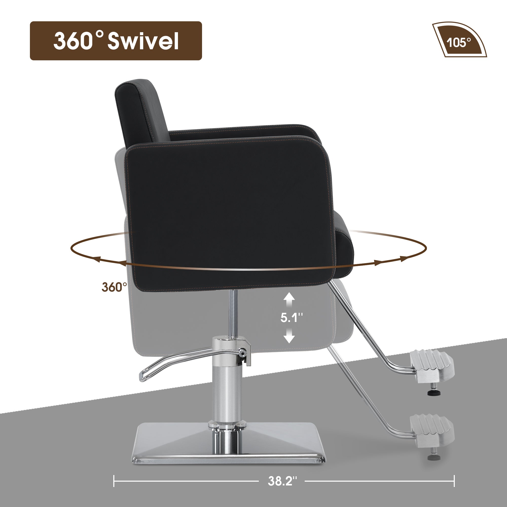 BarberPub Styling Salon Chair for Hair Stylist, Black Hydraulic Barber Chair 3805