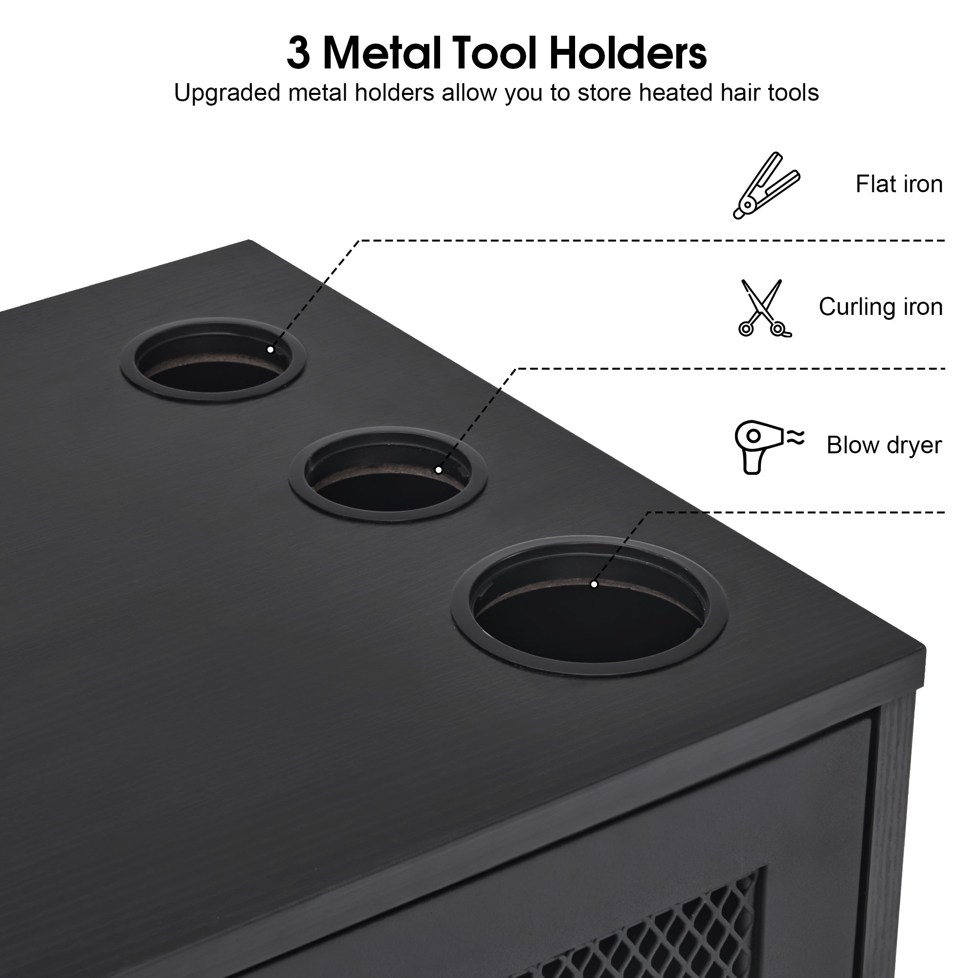 Wall Mount Barber Station for Hair Stylist Salon Stations with 3 Hair Dryer Holders 2501
