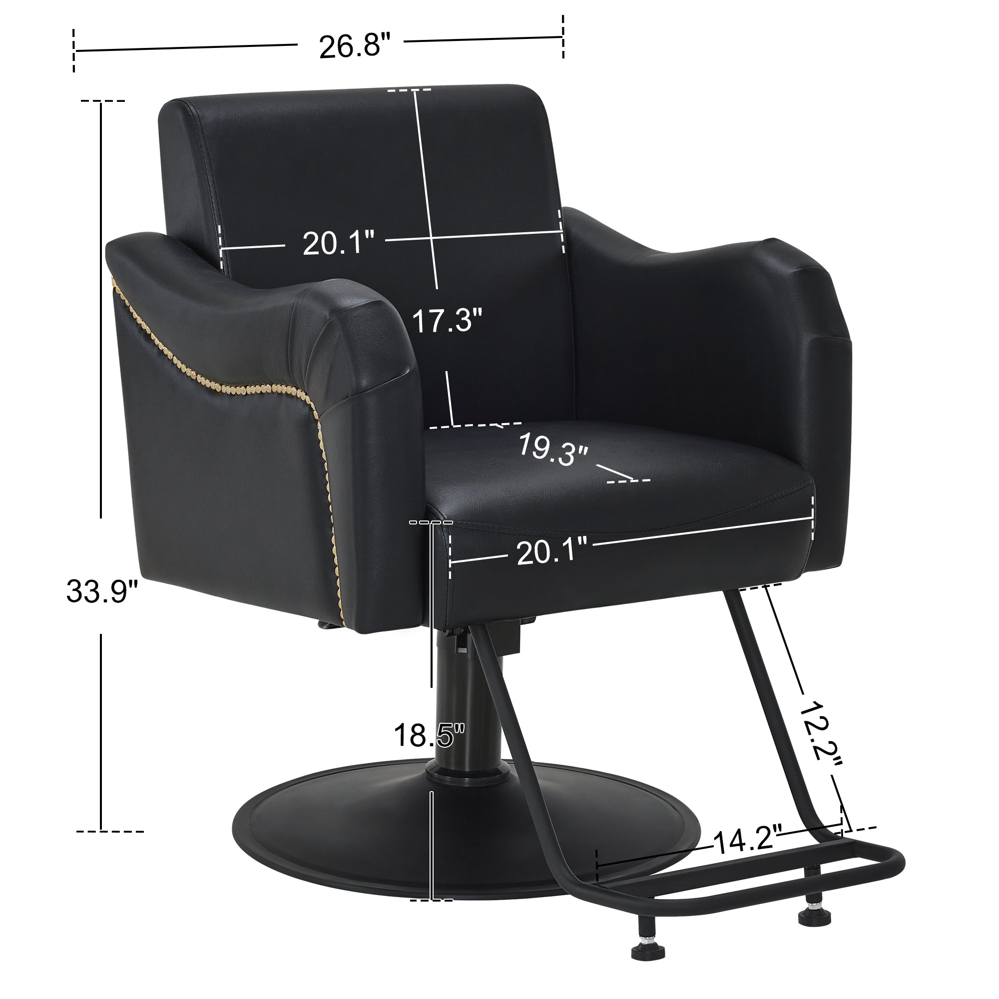 BarberPub Black Salon Chair, Hydraulic Styling Chair for Hair Stylist, Home Salon 9434
