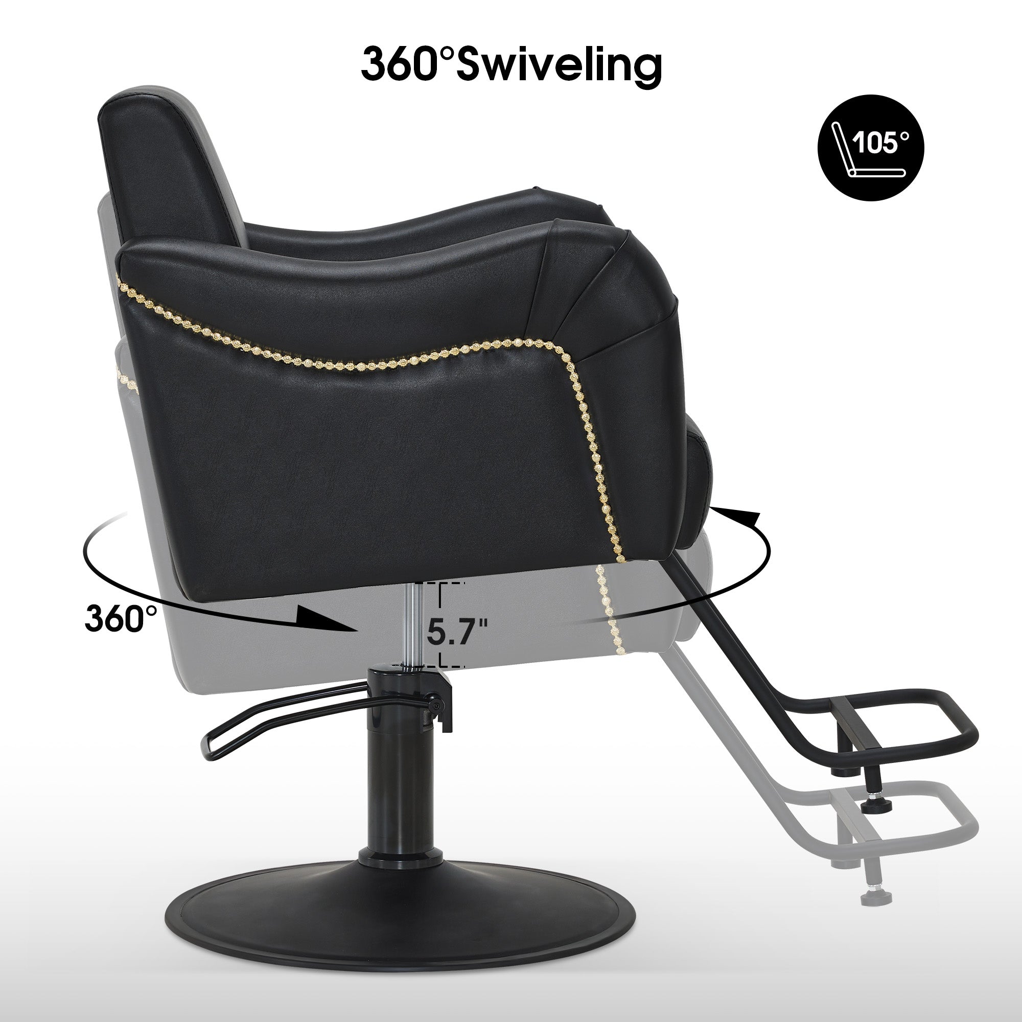 BarberPub Black Salon Chair, Hydraulic Styling Chair for Hair Stylist, Home Salon 9434