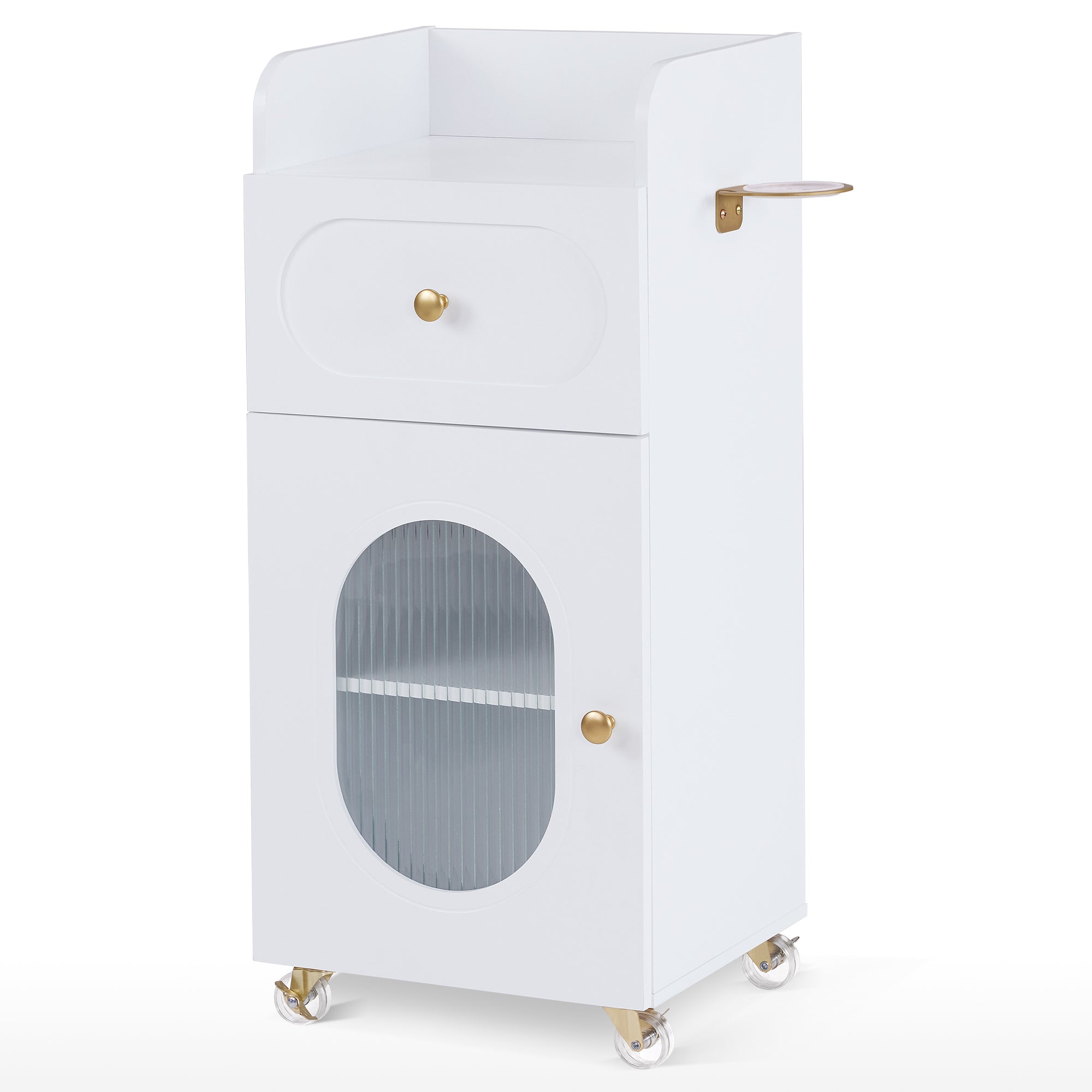 Salon Rolling Trolley Cart with Oval Window, Barber Styling Cart with White Paint Finish 2498