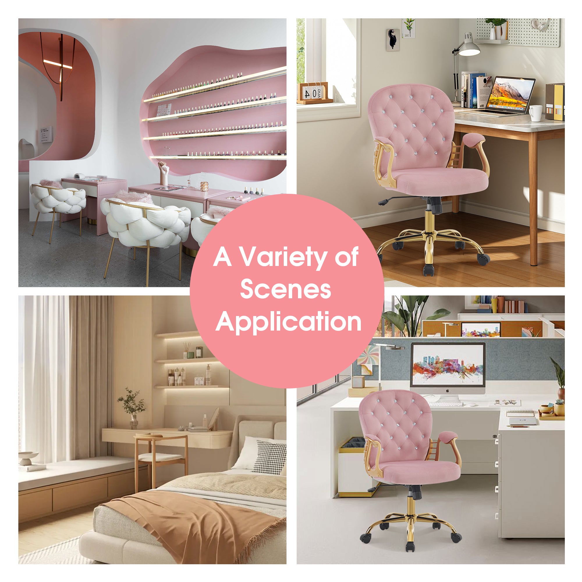 Comfy Nail Art Chair with Lumbar Support, Adjustable Home Office Chairs with 360° Swivel Wheels 3567