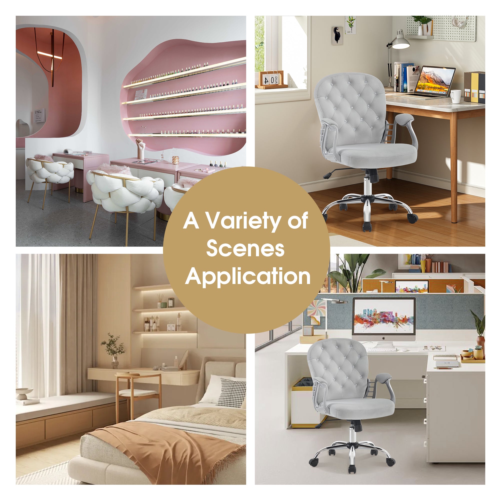 Comfy Nail Art Chair with Lumbar Support, Adjustable Home Office Chairs with 360° Swivel Wheels 3567