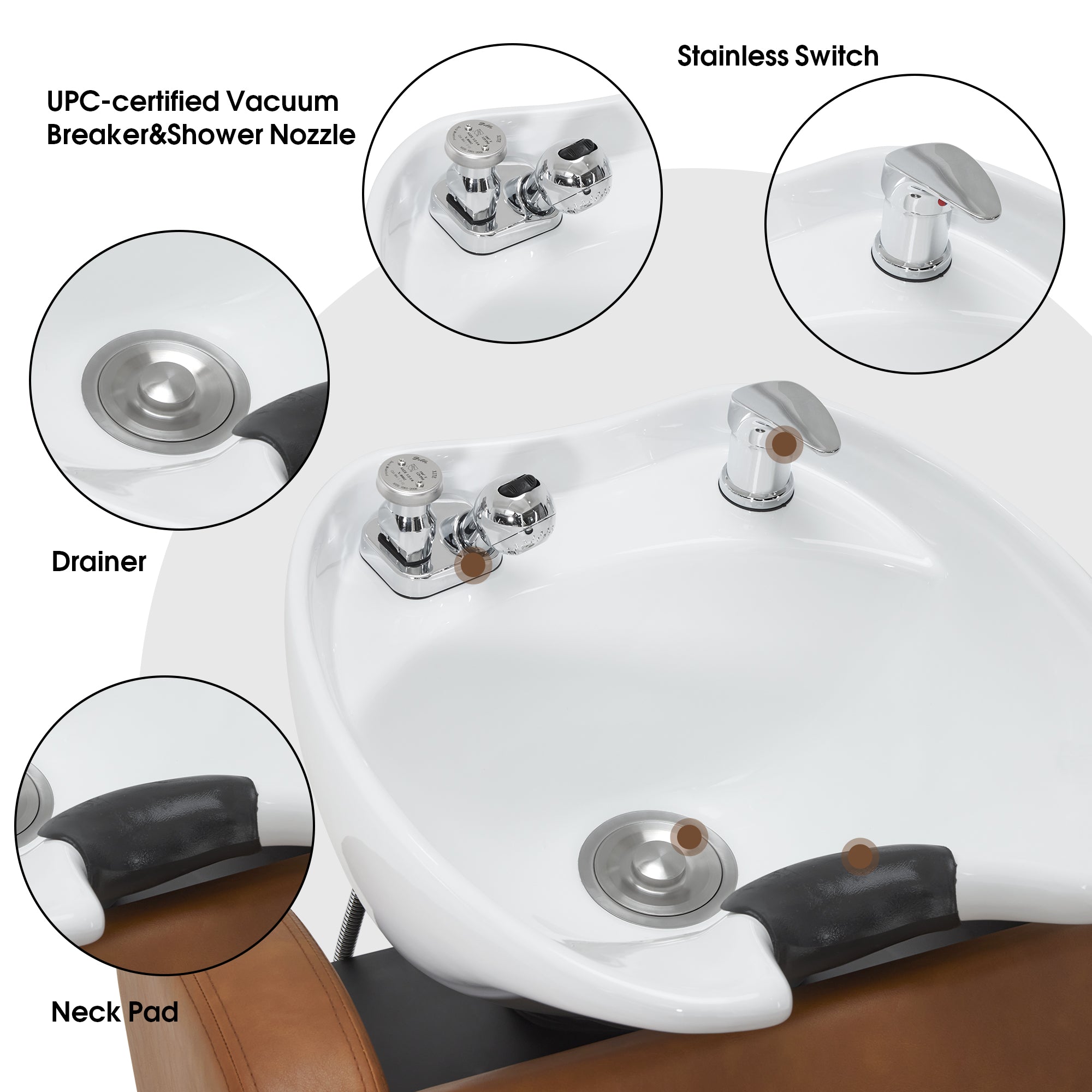 BarberPub Shampoo Bowl and Chair Set, Adjustable Ceramic Bowl and Chair for Salon 9312