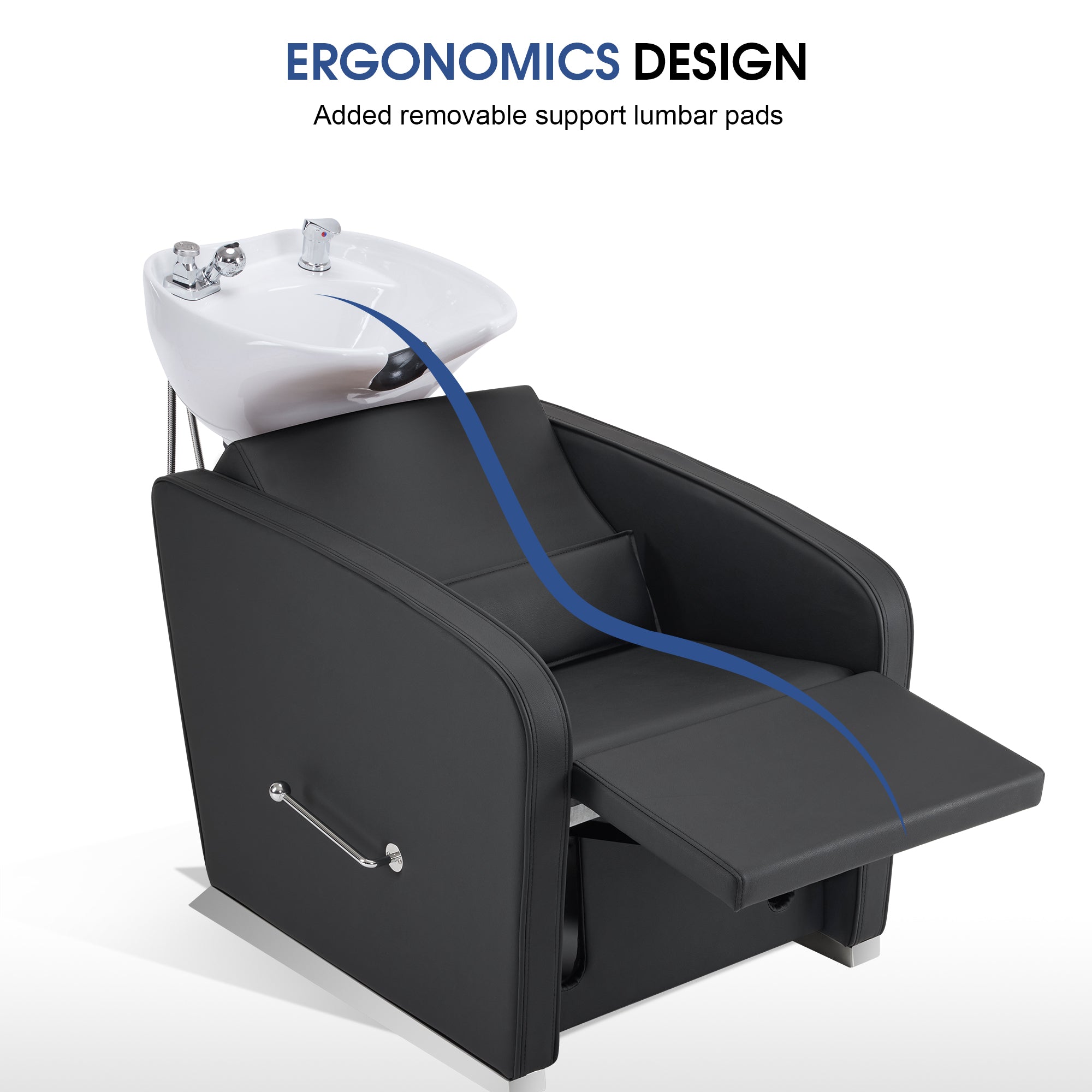 BarberPub Backwash Shampoo Station Chair, Salon Ceramic Hair Wash Bowl 9370