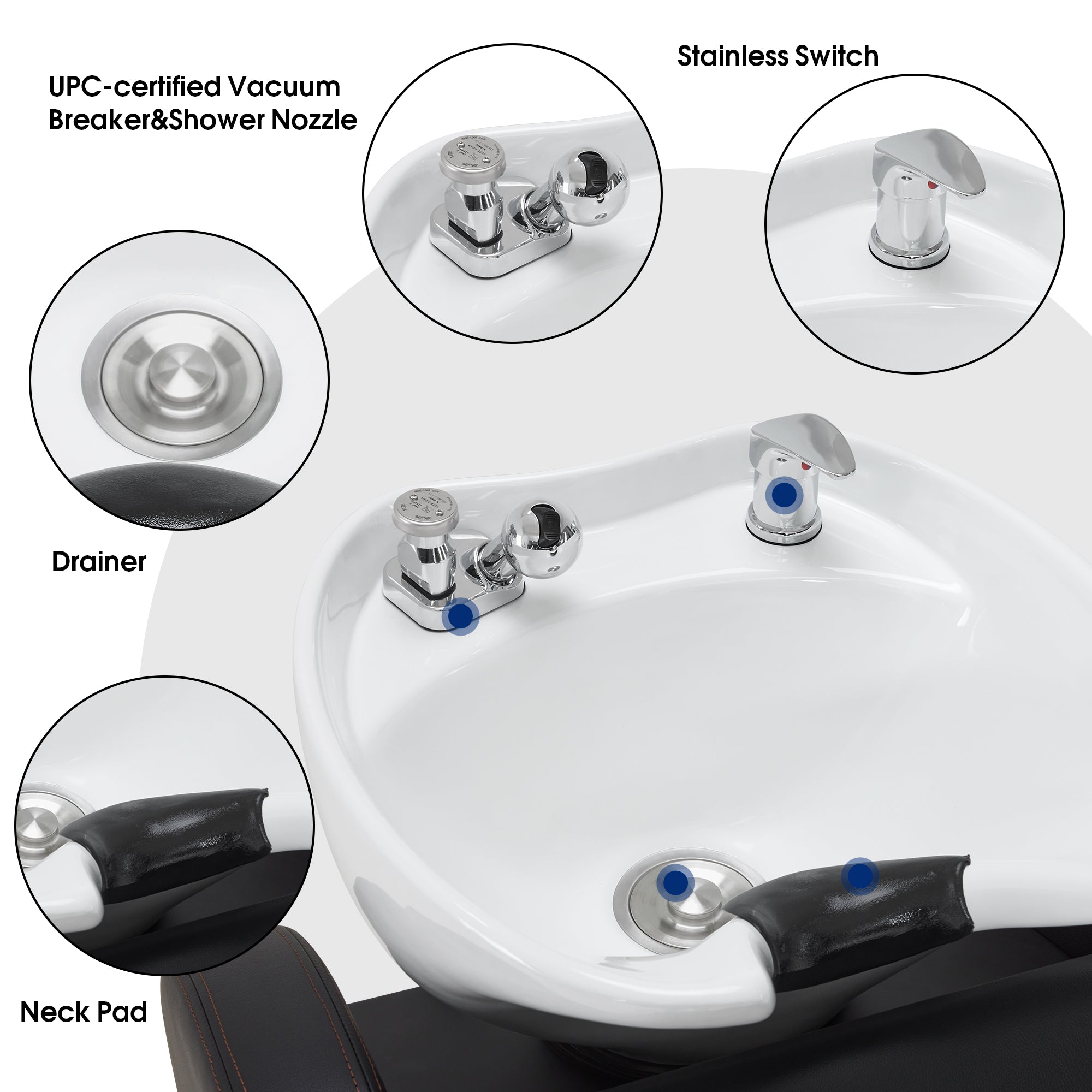 BarberPub Shampoo Bowl and Chair Set, Adjustable Ceramic Bowl and Chair for Salon 9312