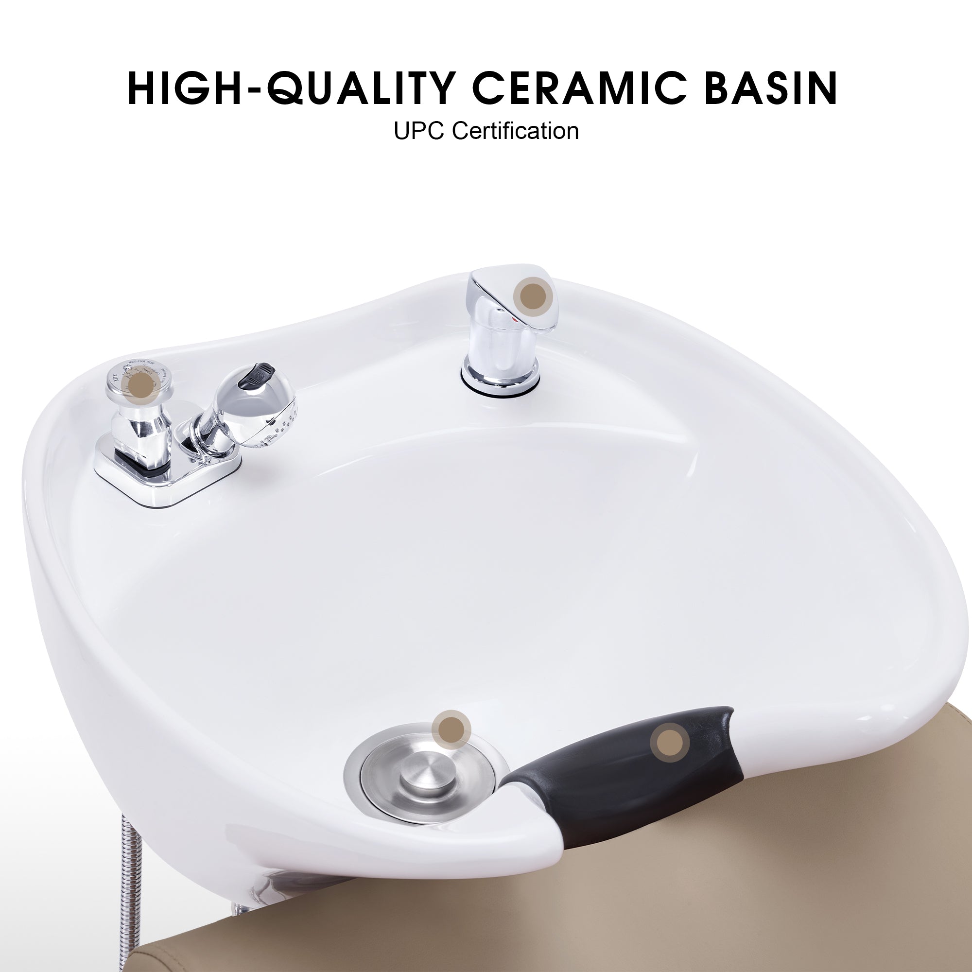 BarberPub Backwash Shampoo Station Chair, Ceramic Hair Wash Bowl for Salon 9364