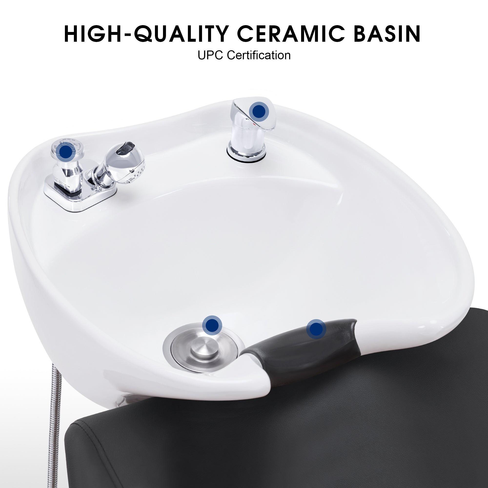 BarberPub Backwash Shampoo Station Chair, Ceramic Hair Wash Bowl for Salon 9364