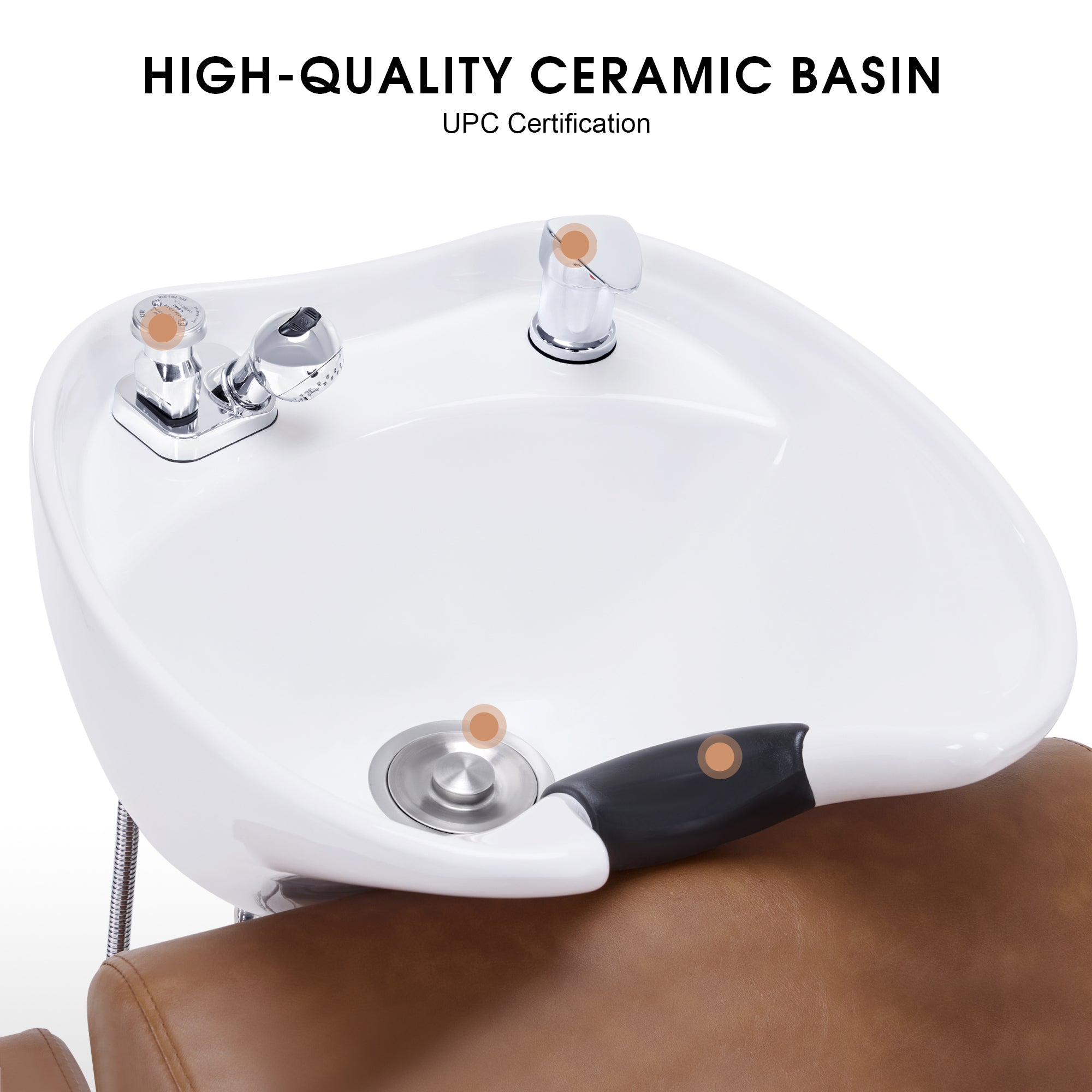 BarberPub Backwash Shampoo Station Chair, Ceramic Hair Wash Bowl for Salon 9364