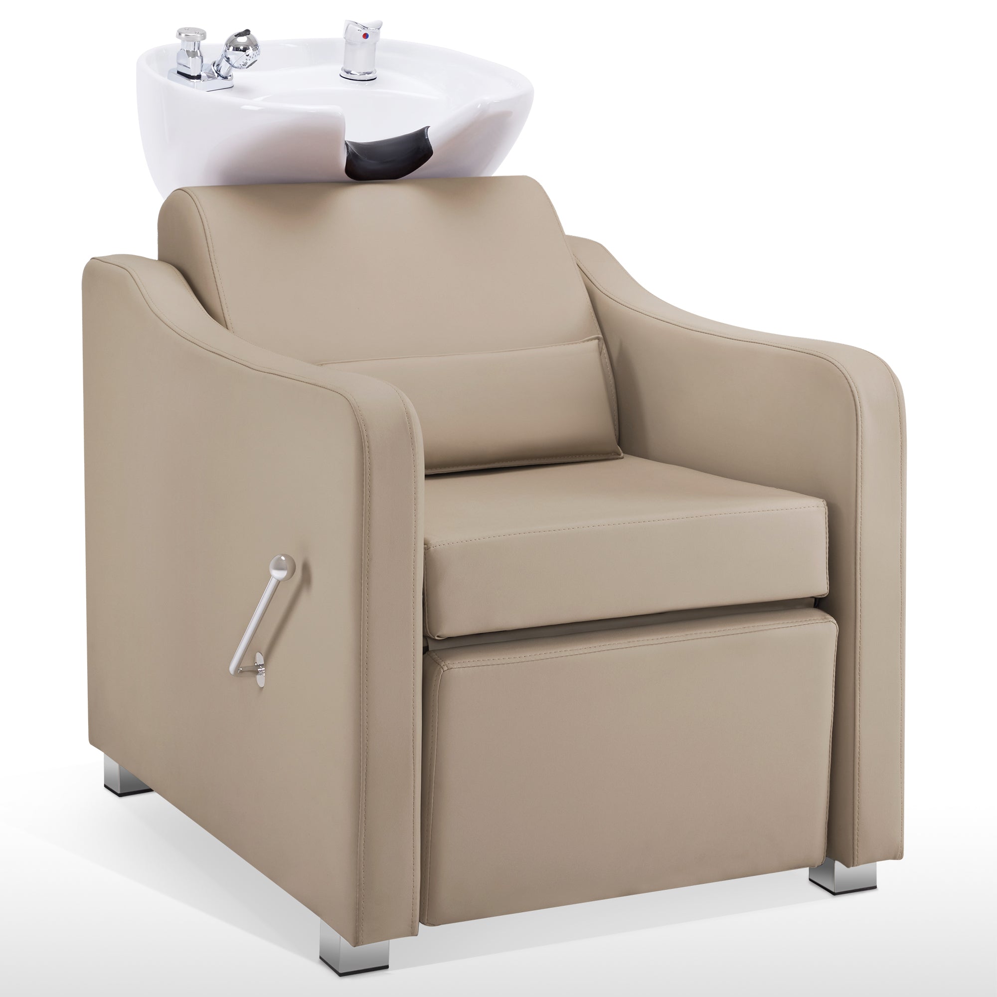 BarberPub Backwash Shampoo Station Chair, Ceramic Hair Wash Bowl for Salon 9364