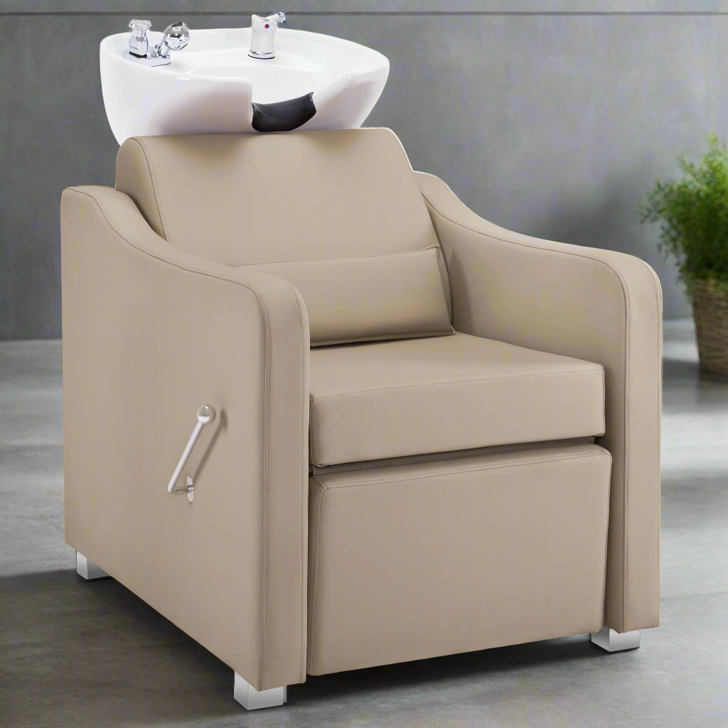 BarberPub Backwash Shampoo Station Chair, Ceramic Hair Wash Bowl for Salon 9364
