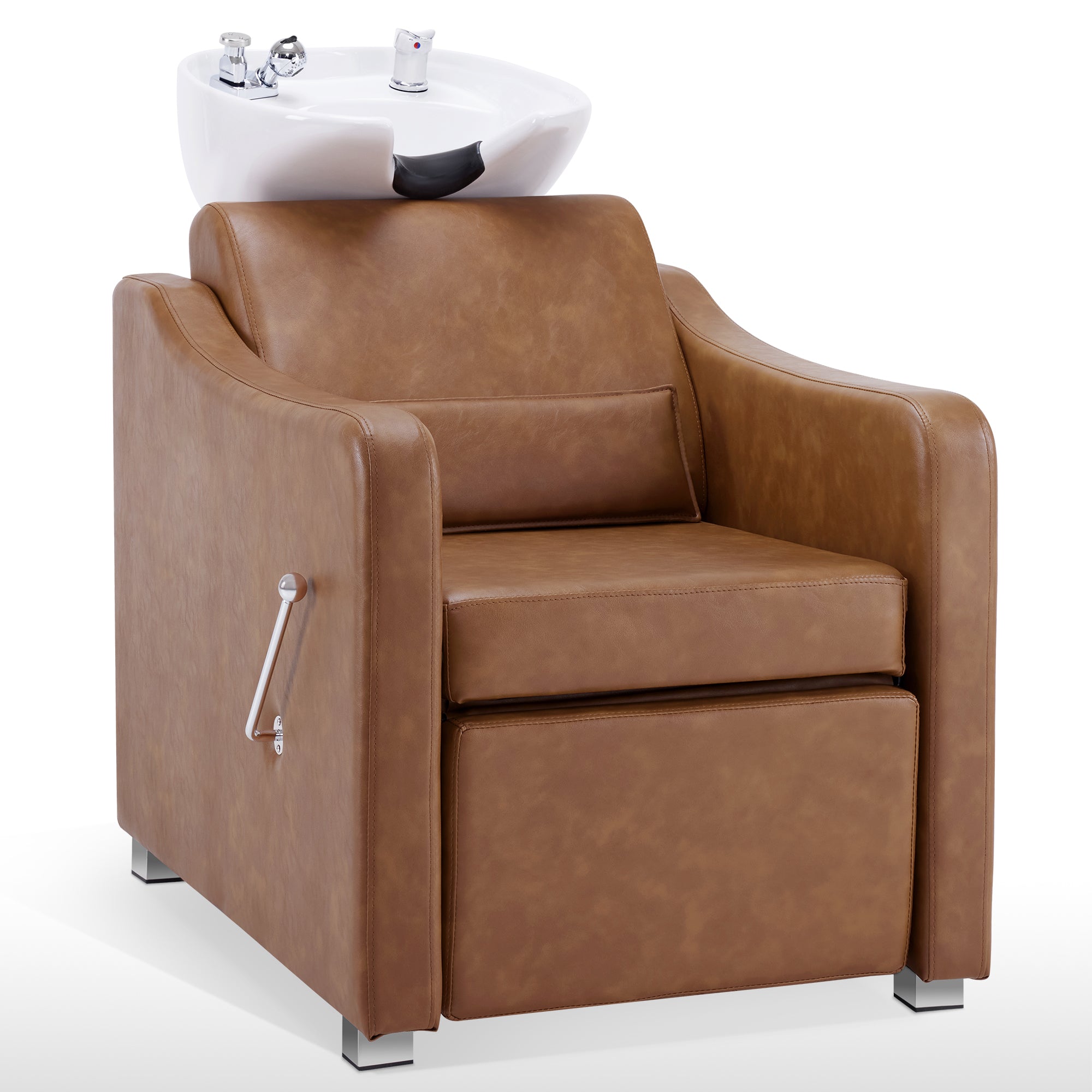 BarberPub Backwash Shampoo Station Chair, Ceramic Hair Wash Bowl for Salon 9364