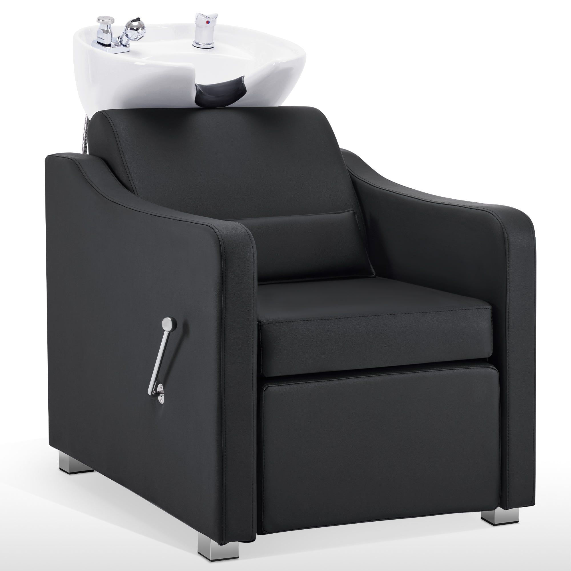 BarberPub Backwash Shampoo Station Chair, Ceramic Hair Wash Bowl for Salon 9364
