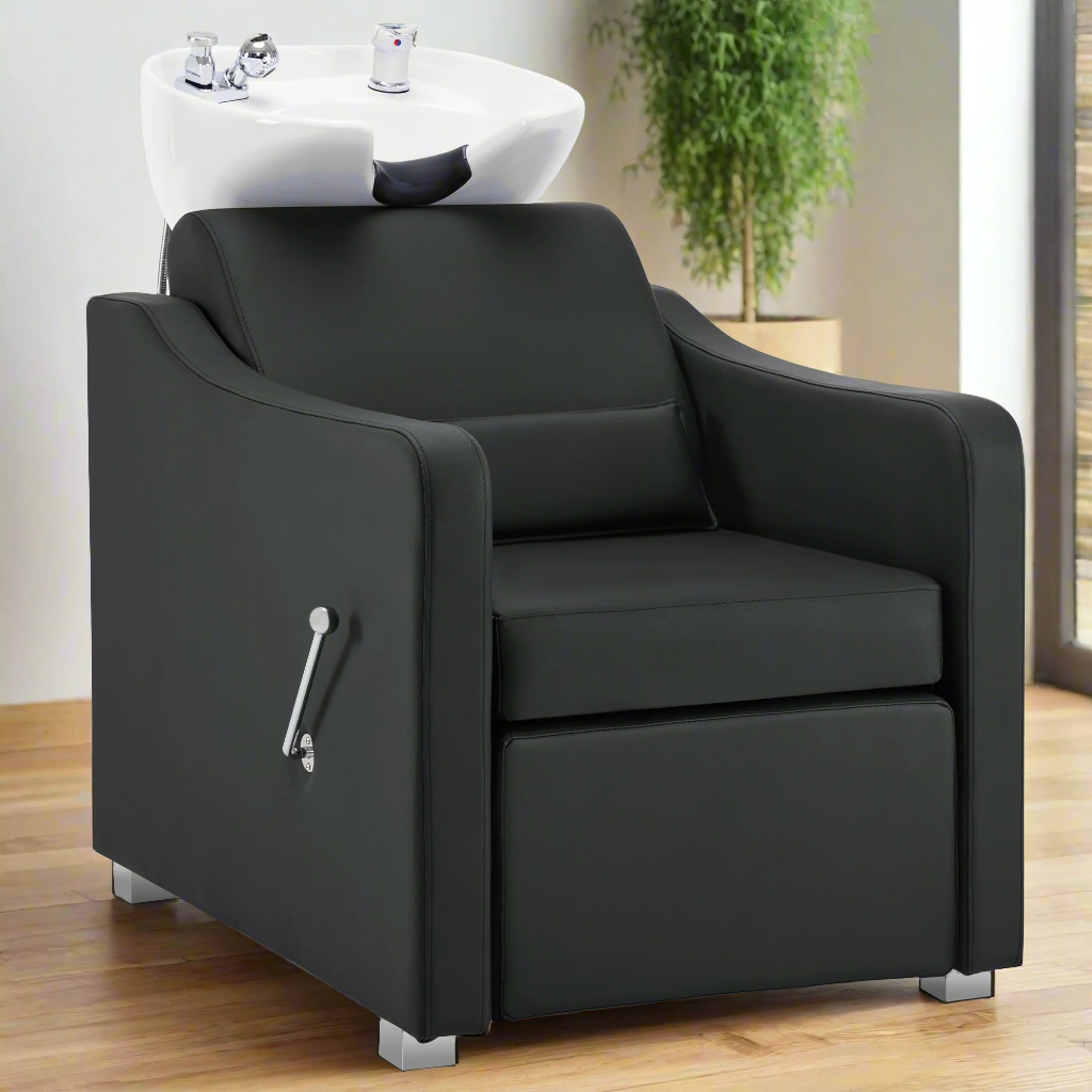 BarberPub Backwash Shampoo Station Chair, Ceramic Hair Wash Bowl for Salon 9364
