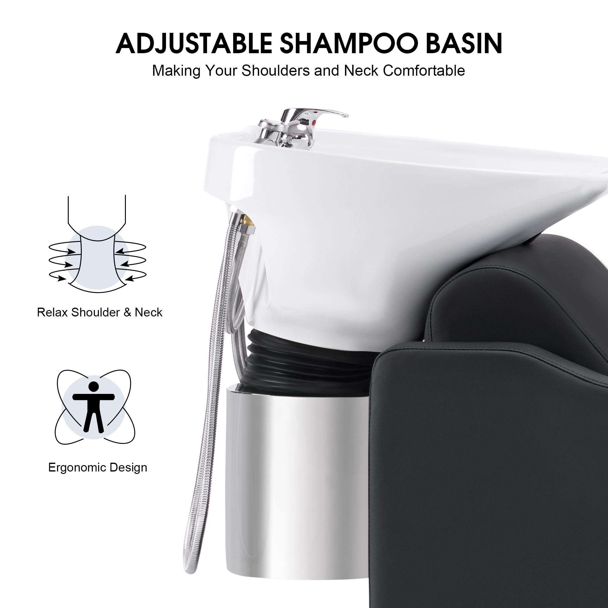 BarberPub Backwash Shampoo Station Chair, Ceramic Hair Wash Bowl for Salon 9364