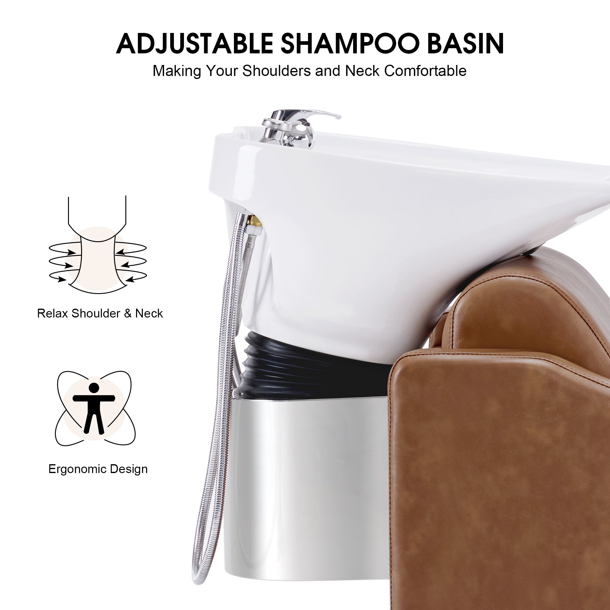 BarberPub Backwash Shampoo Station Chair, Ceramic Hair Wash Bowl for Salon 9364