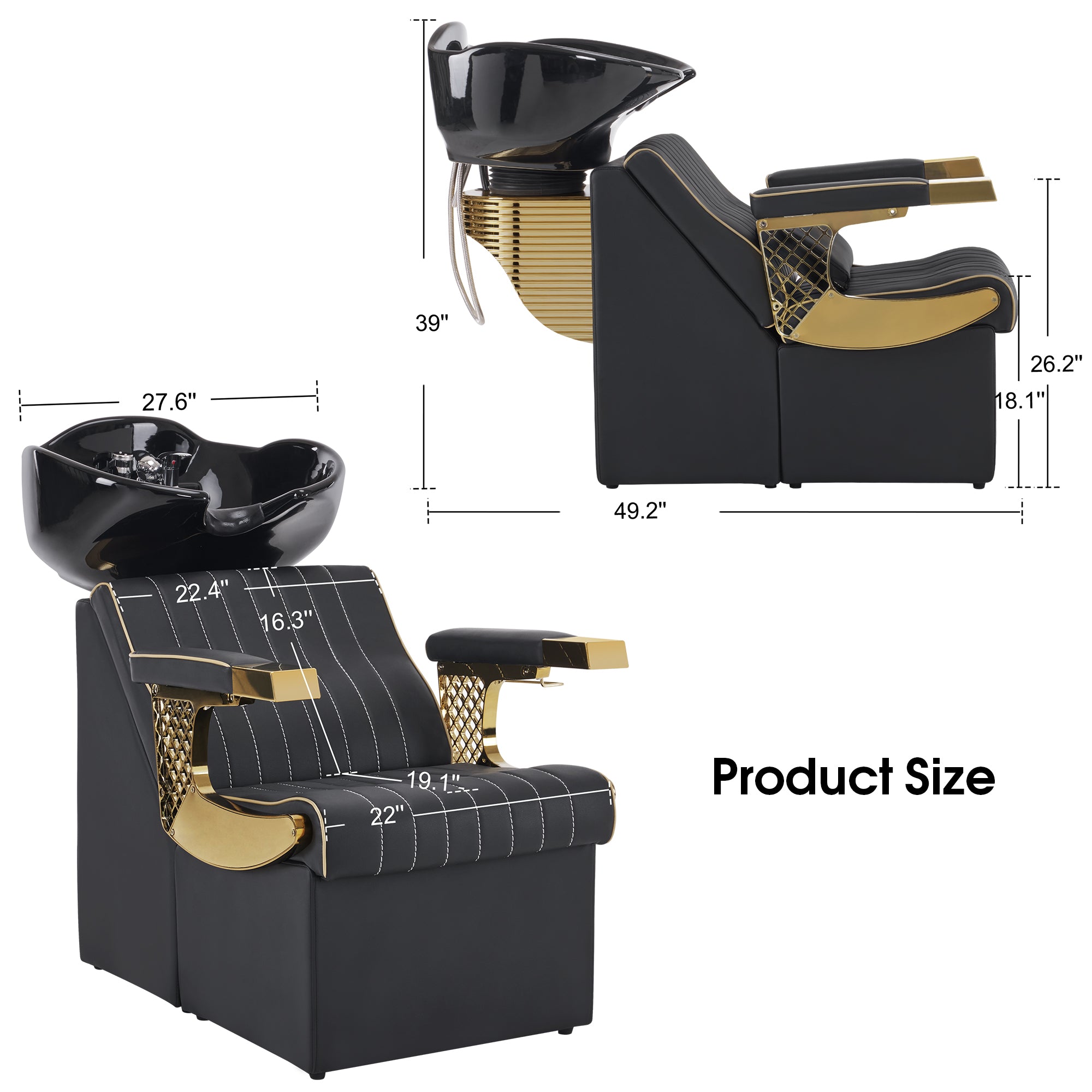 BarberPub Backwash Shampoo Station Chair, Ceramic Salon Shampoo Bowl 8615