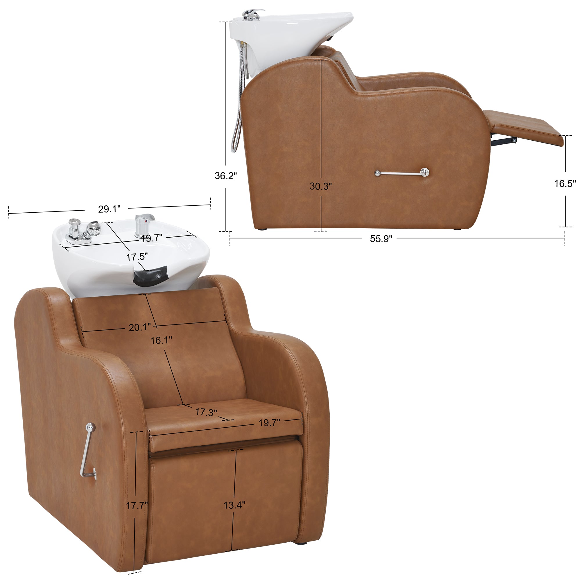 BarberPub Shampoo Bowl and Chair Set, Adjustable Ceramic Bowl and Chair for Salon 9312