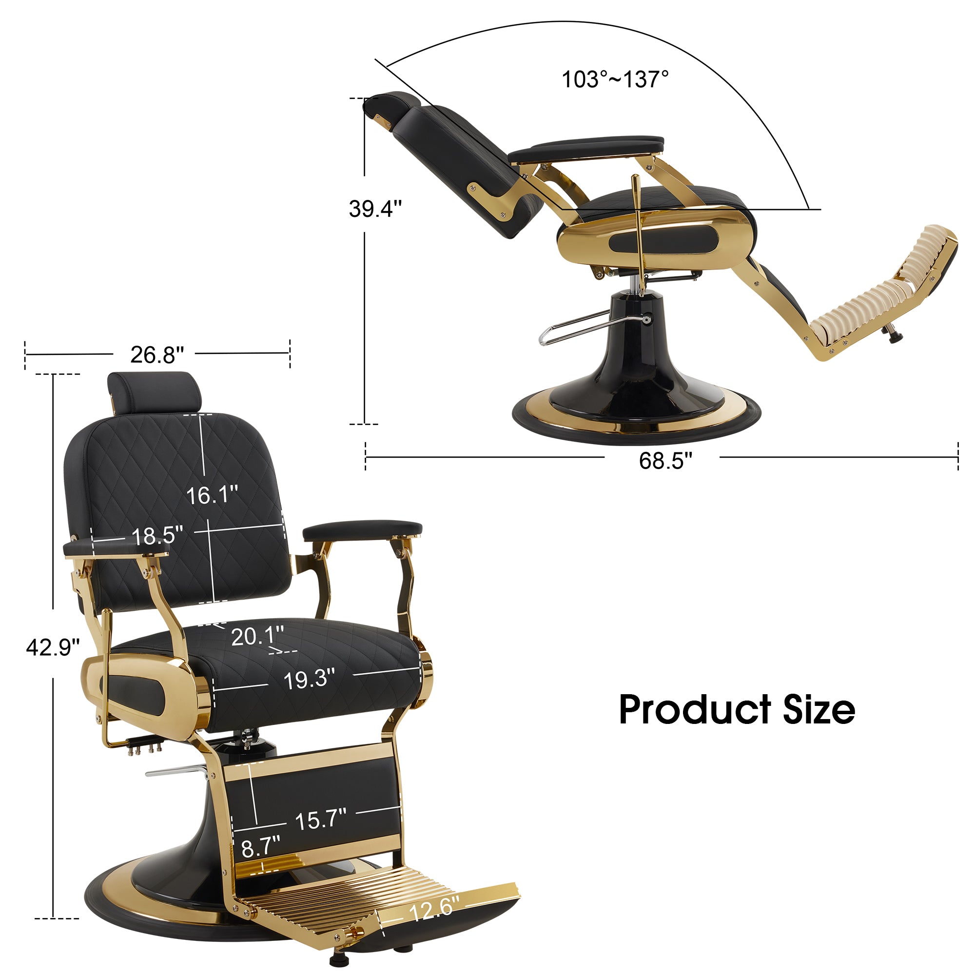 BarberPub All Purpose Barber Chair With Headrest, Reclining Swivel Salon Chair 9453