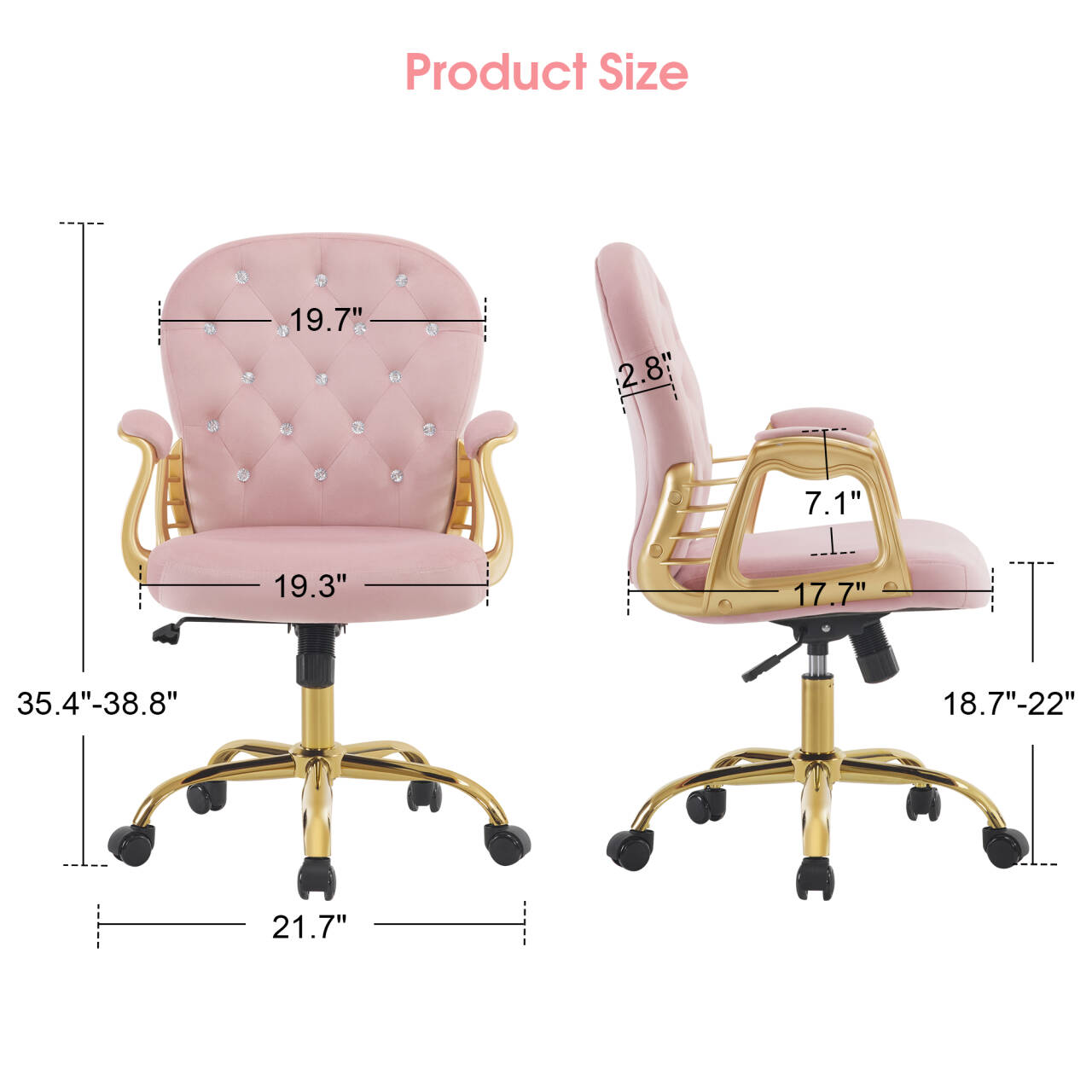 Comfy Nail Art Chair with Lumbar Support, Adjustable Home Office Chairs with 360° Swivel Wheels 3567