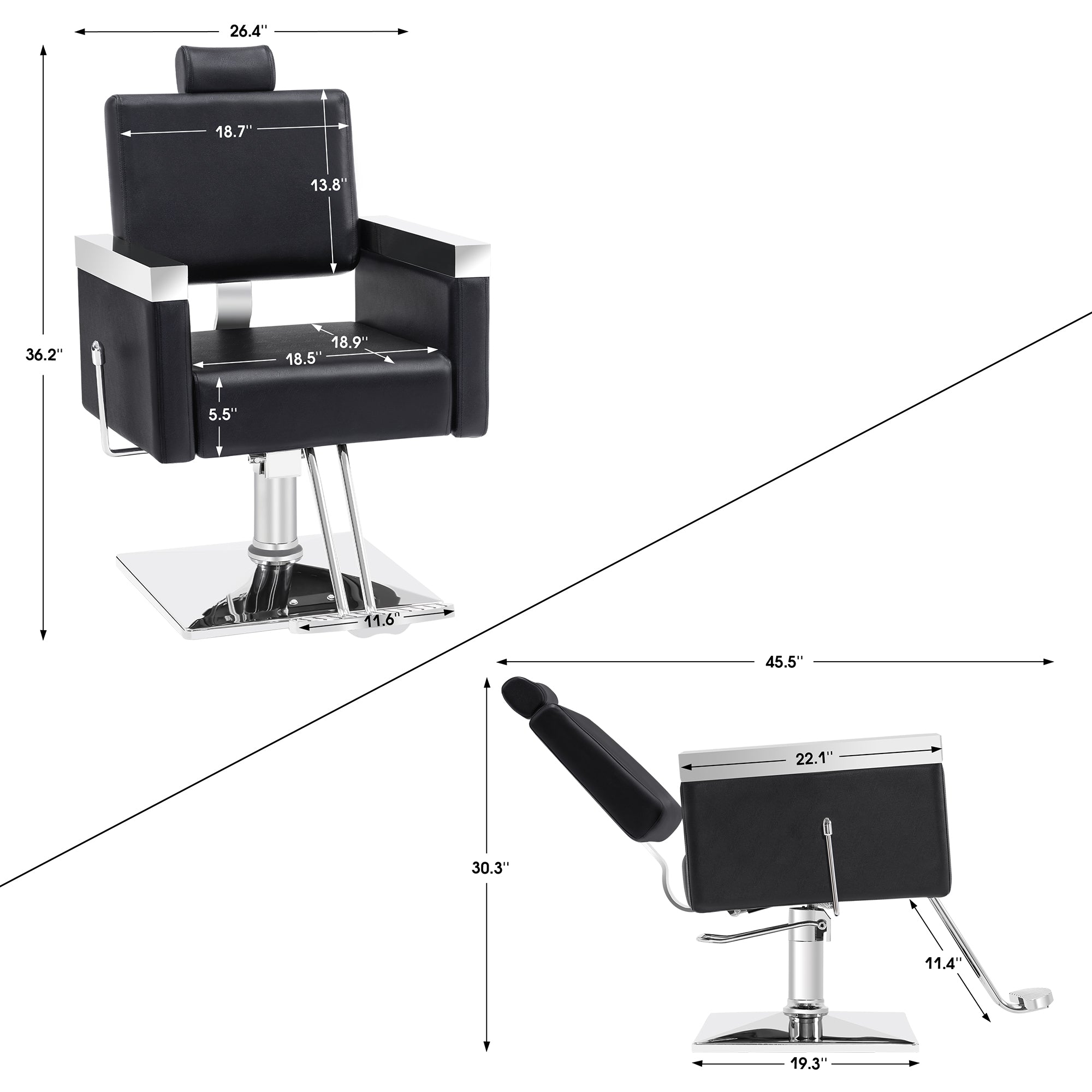 BarberPub Reclining Barber Chair, Hydraulic Salon Styling Chairs with Headrest 3018