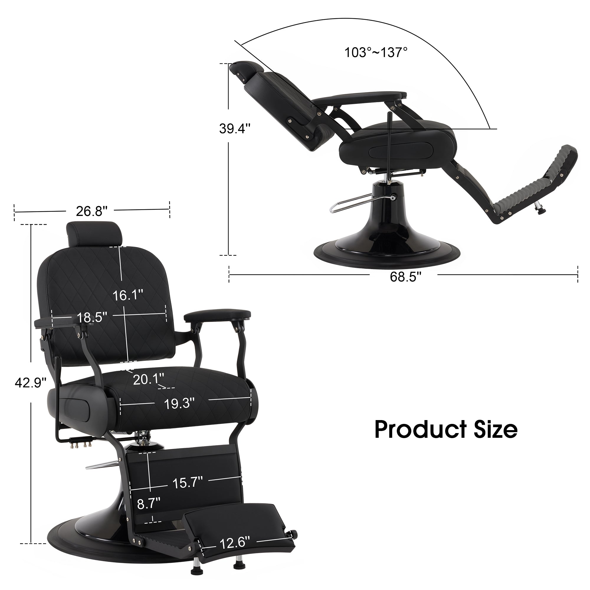 BarberPub All Purpose Barber Chair With Headrest, Reclining Swivel Salon Chair 9453