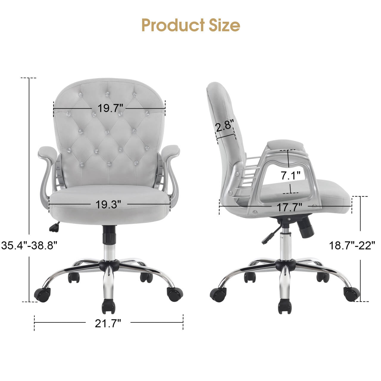 Comfy Nail Art Chair with Lumbar Support, Adjustable Home Office Chairs with 360° Swivel Wheels 3567