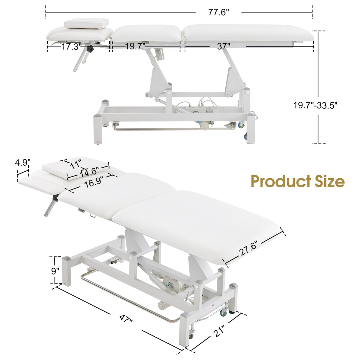 BarberPub Electric Facial Bed Esthetician Table, Height Adjustable Foot Control, 340LBS Load, Multi-angle & Seat Tilt, Removable Headrest, Reversible Use, Wipe-clean PVC/PU, Easy to Move, 2902