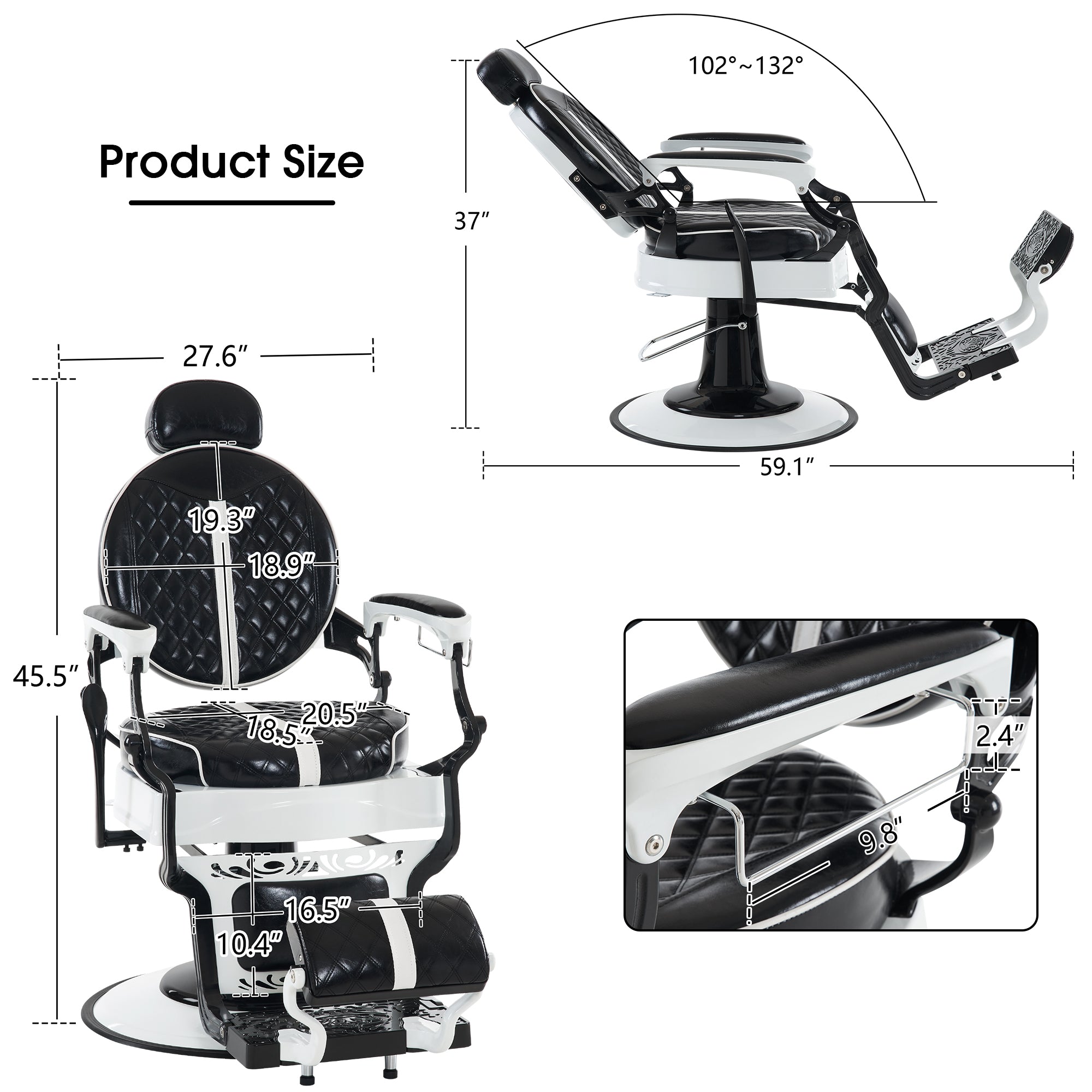 BarberPub Vintage Barber Chair, Hydraulic Reclining Salon Beauty Equipment 8739