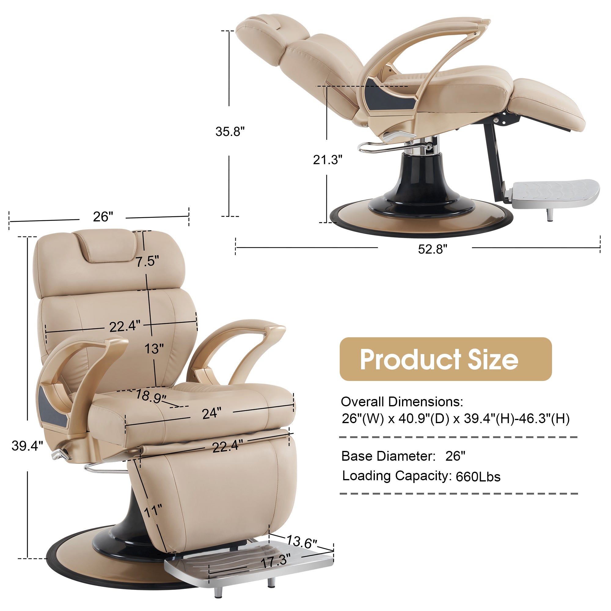 BarberPub Reclining Barber Salon Chair, Hair Stylist Chair with Both Sides Levers 5945