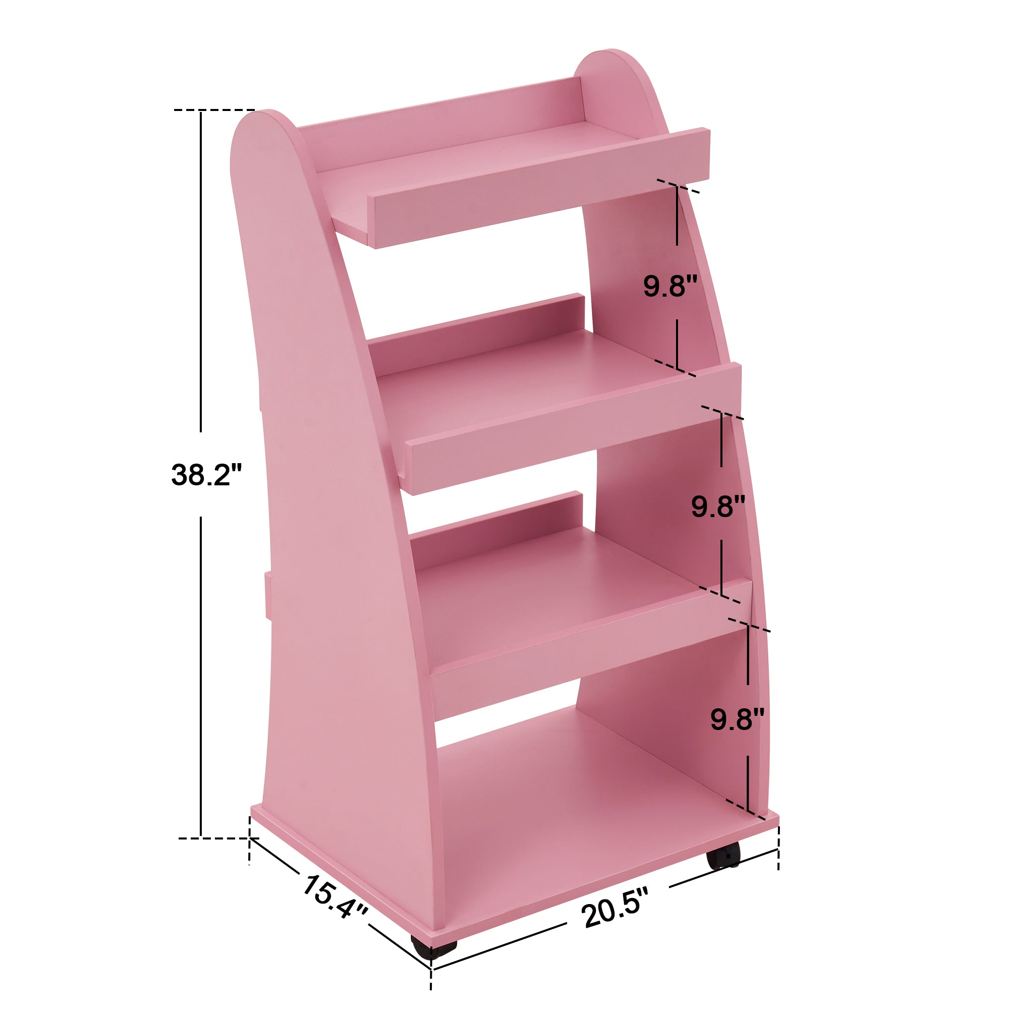 4-Tier Kids Bookshelf Rolling Cart for Storage, Children's Bookcases Organizer 2030