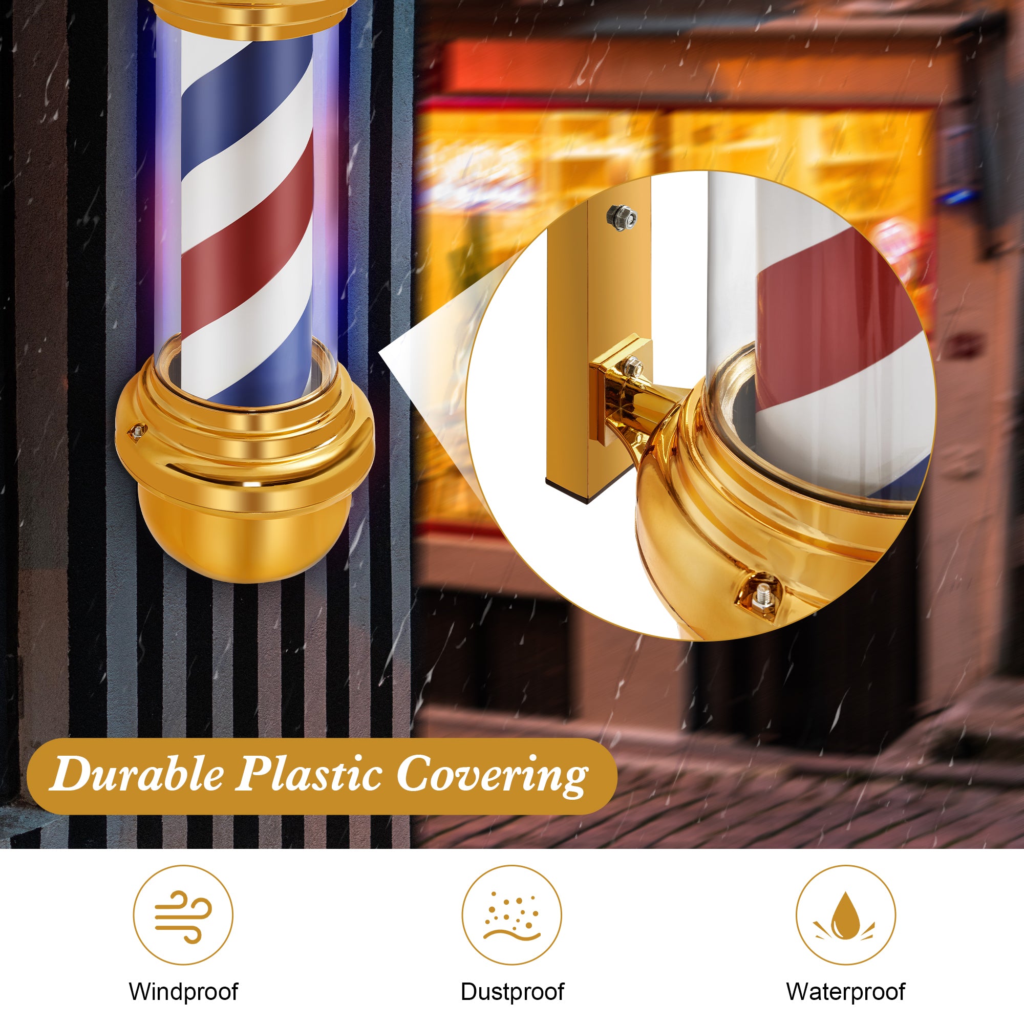 Barber Pole with LED Light for Hairdressing, Salon Shop Open Sign, Salon Spa Stripes Rotating Lamp L018