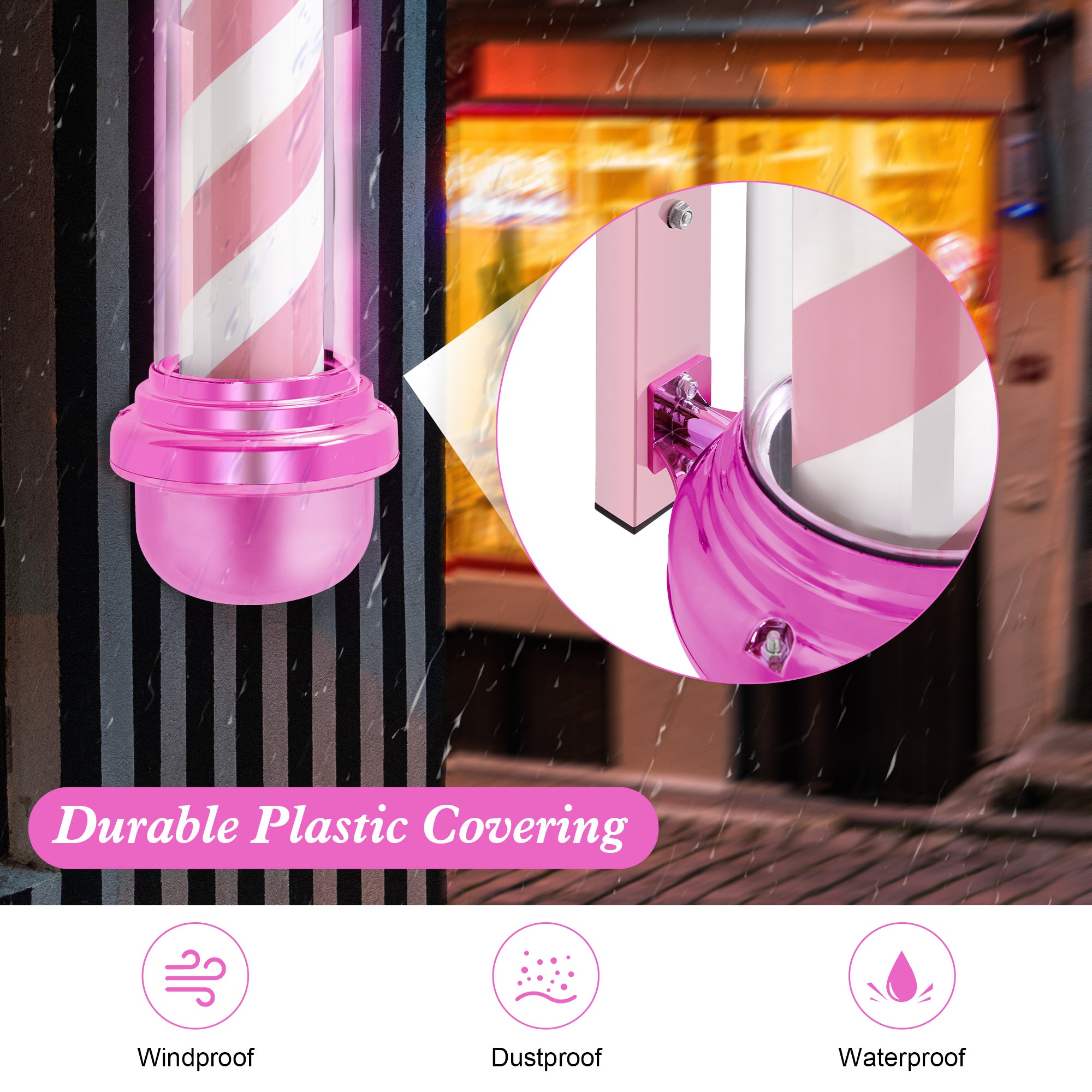 Barber Pole with LED Light for Hairdressing, Salon Shop Open Sign, Salon Spa Stripes Rotating Lamp L018