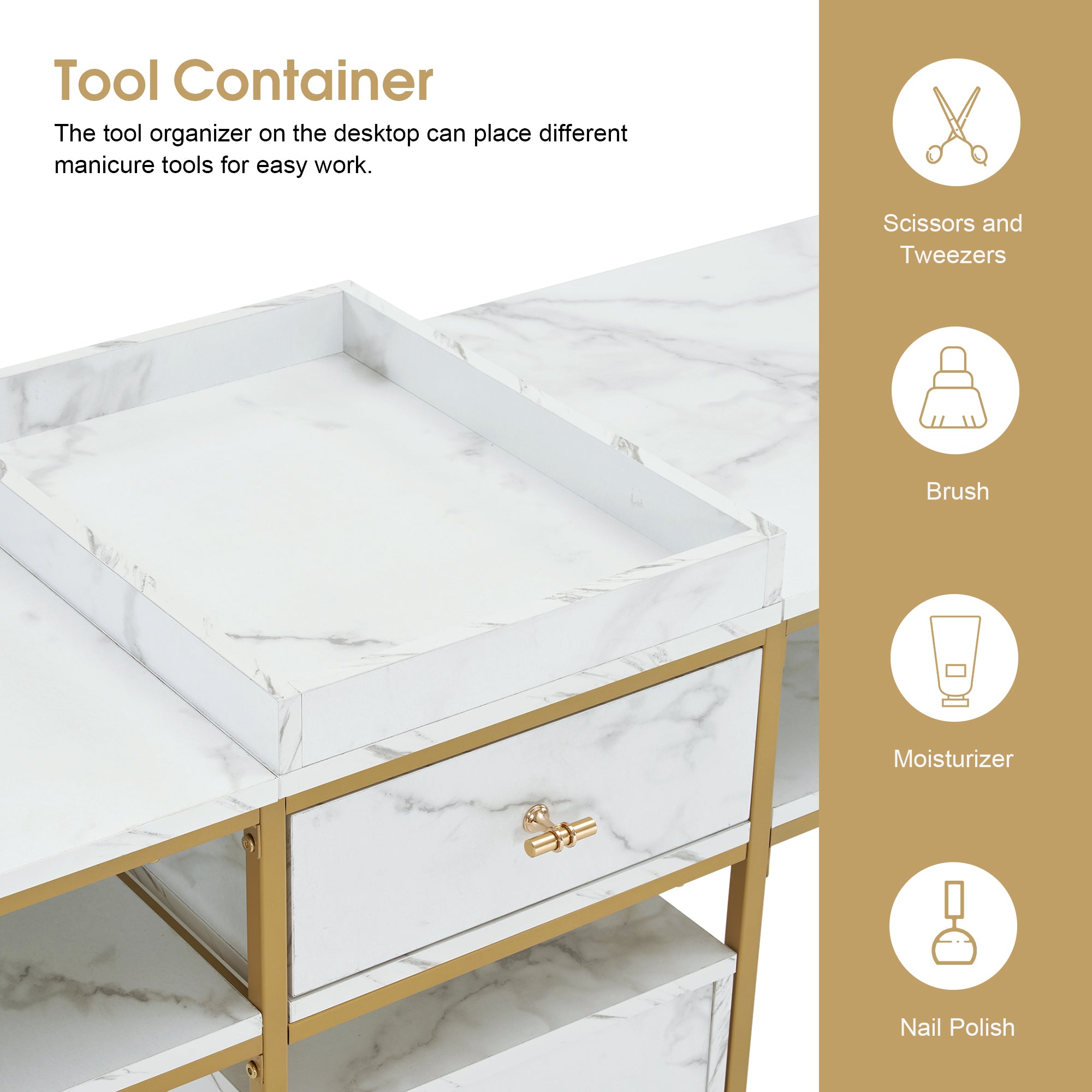 BarberPub Double Manicure Table, Marbling Textured Nail Station for 2 person 2488