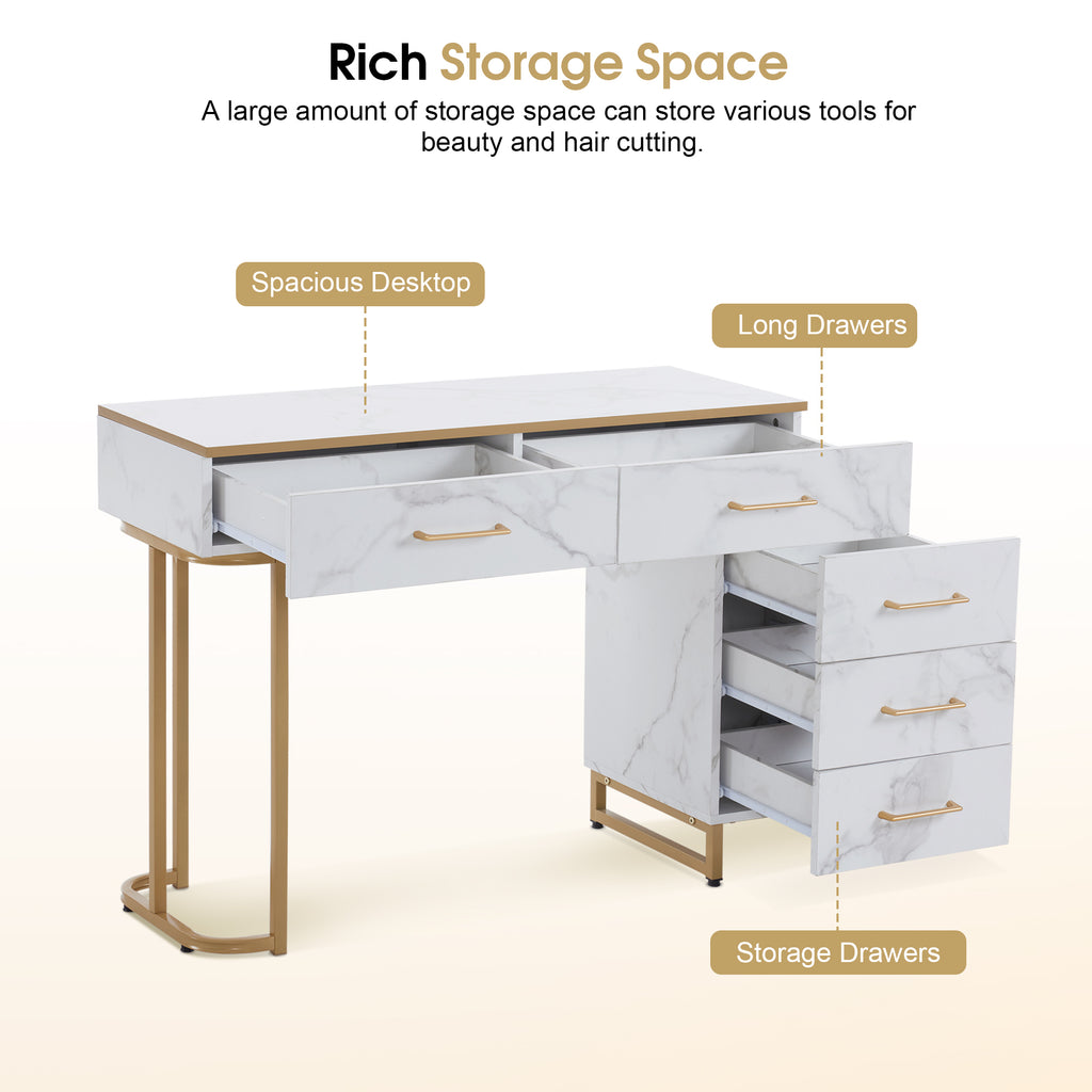 BarberPub Barber Station with Mirror, Makeup Station with Drawers, Bea