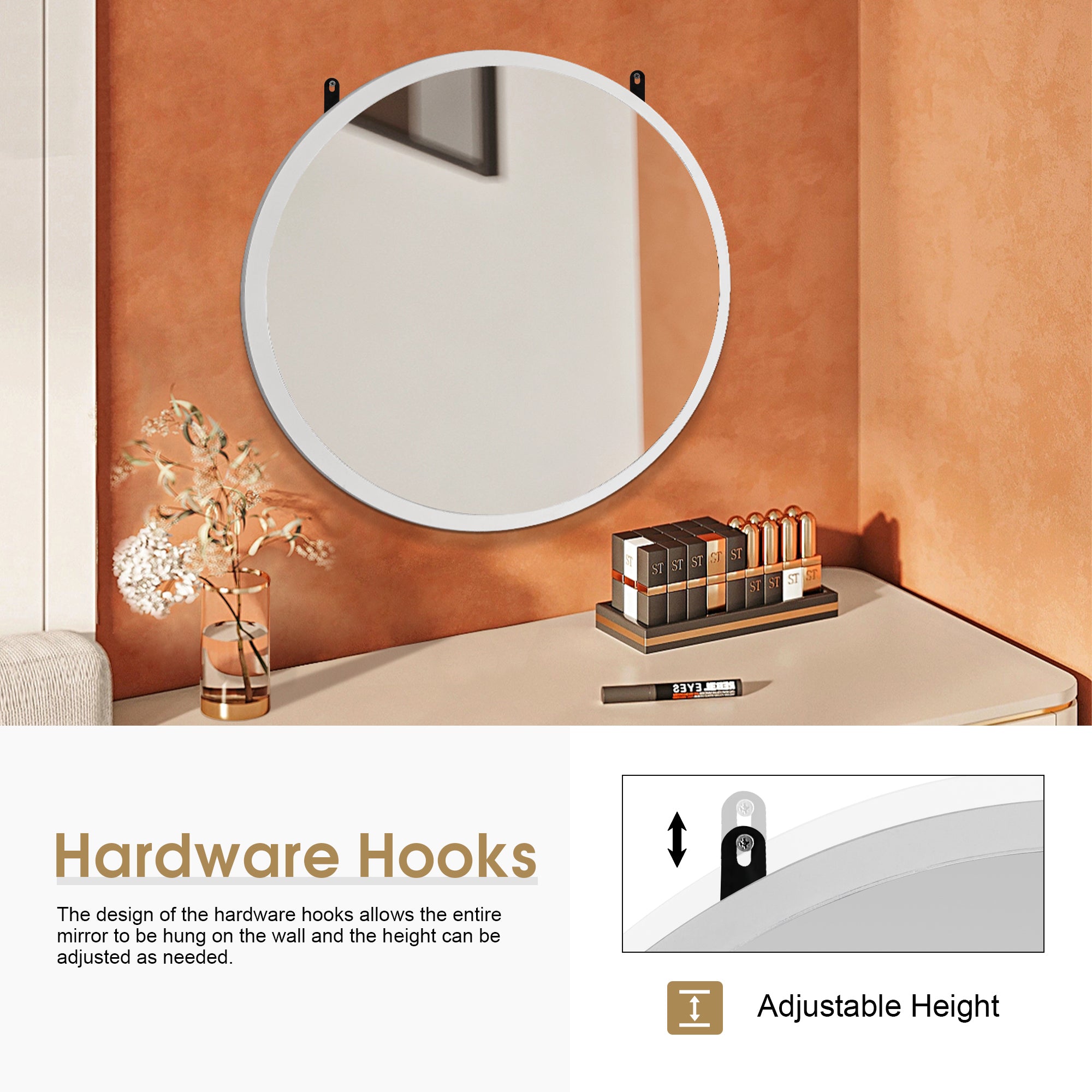 BarberPub Wall Mount Dressing Mirror Salon Mirror with Wooden Frame CH/RO/EL-3