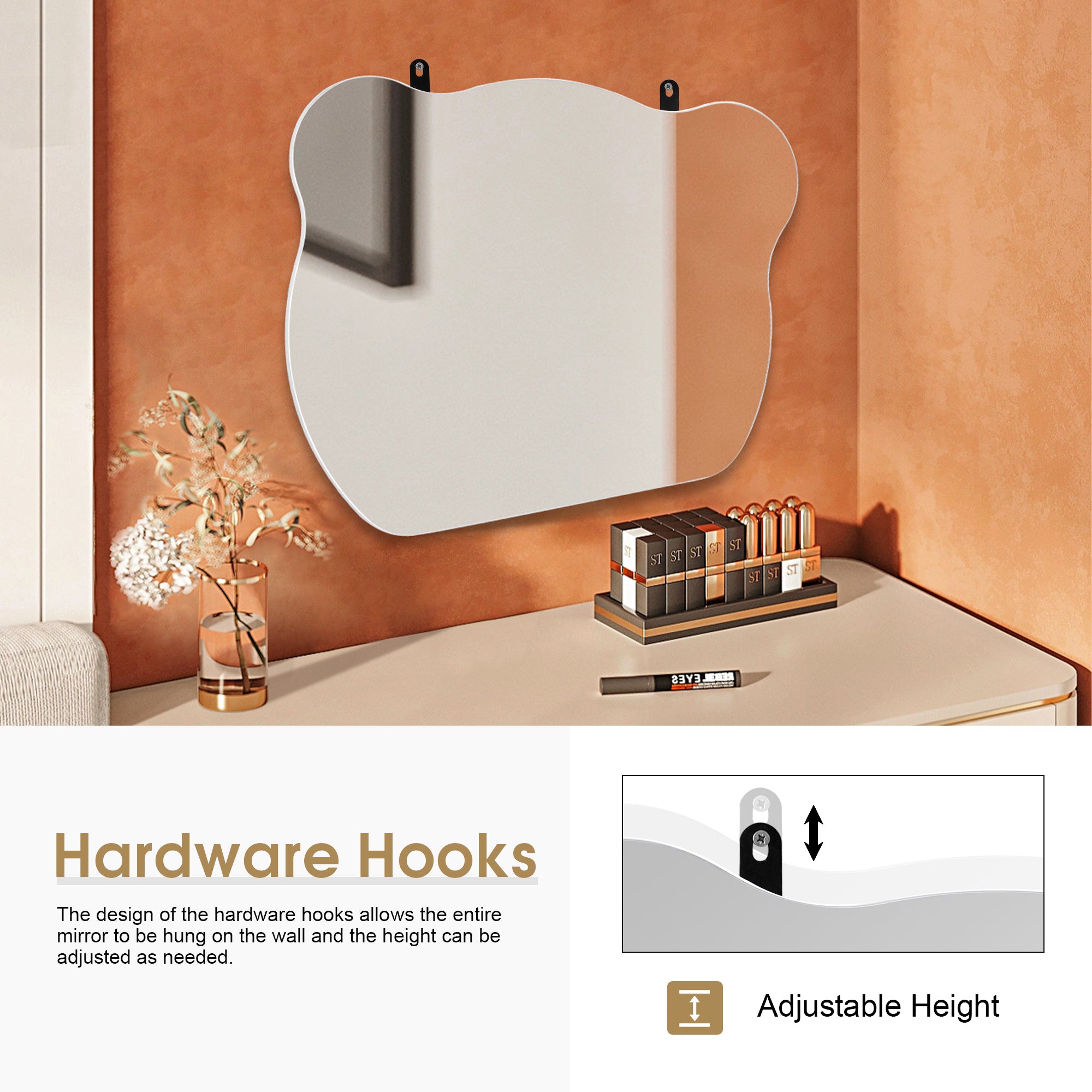 BarberPub Wall Mount Dressing Mirror Salon Mirror with Wooden Frame CH/RO/EL-3
