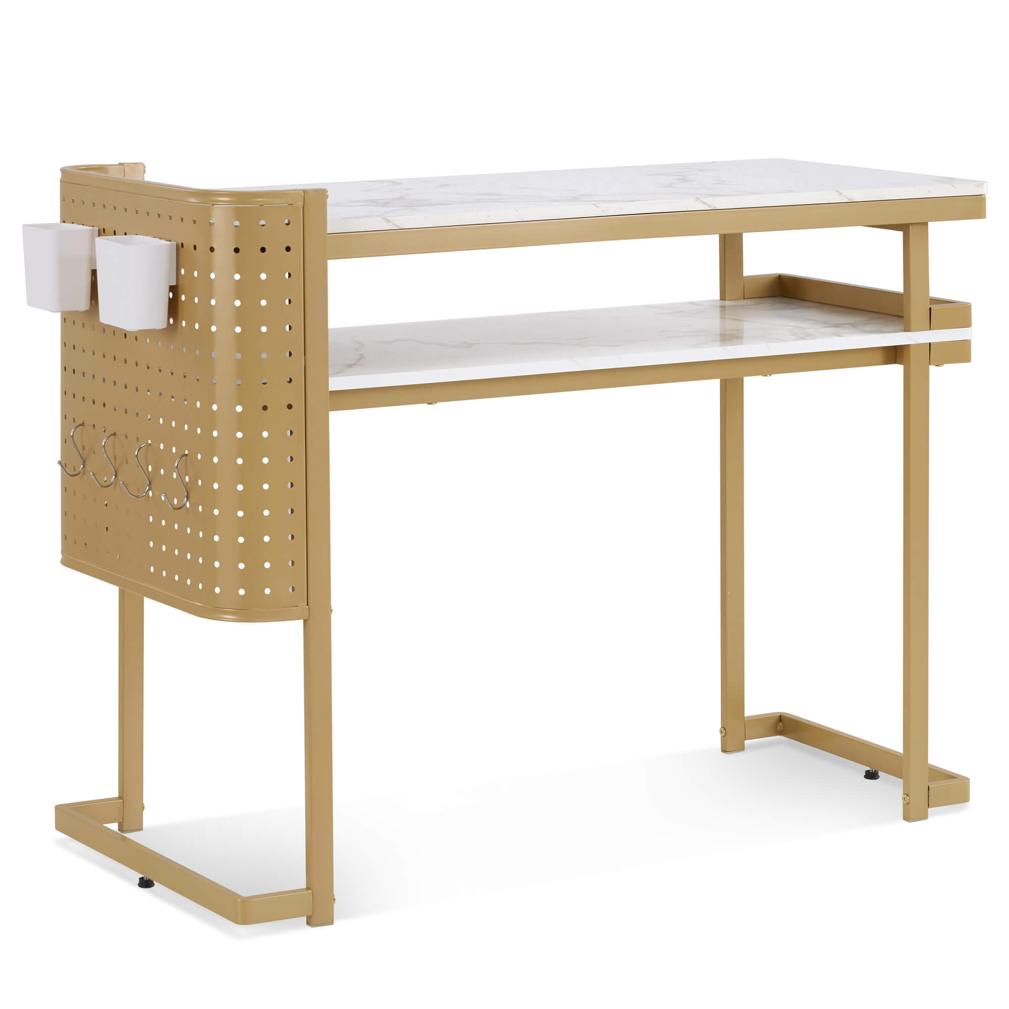 Nail Art Desk with Built-in Power Outlets & Pegboard Panel, Marbling Texture Manicure Table 2416